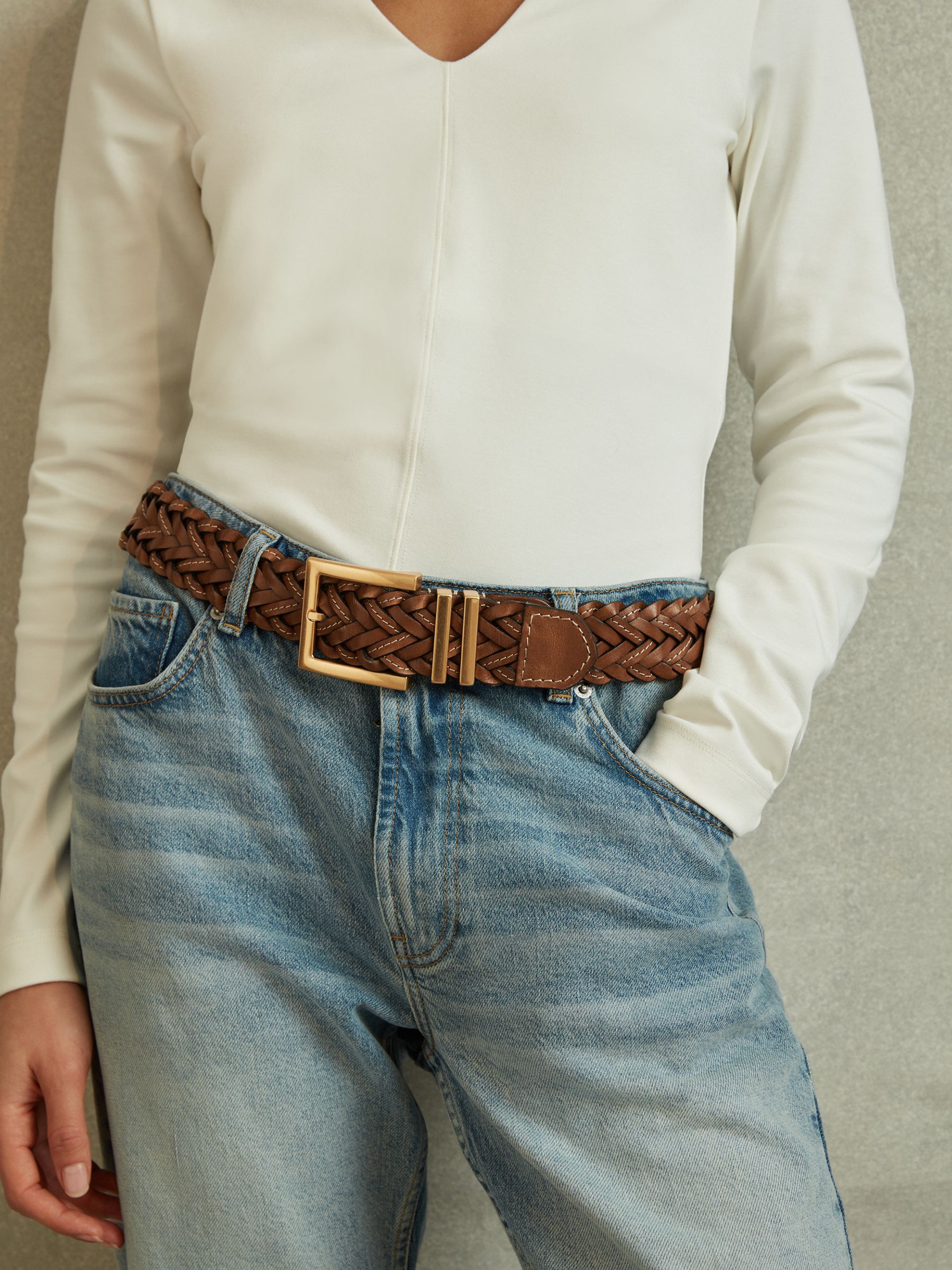 Woven Leather Belt in Tan - Image 2 of 4