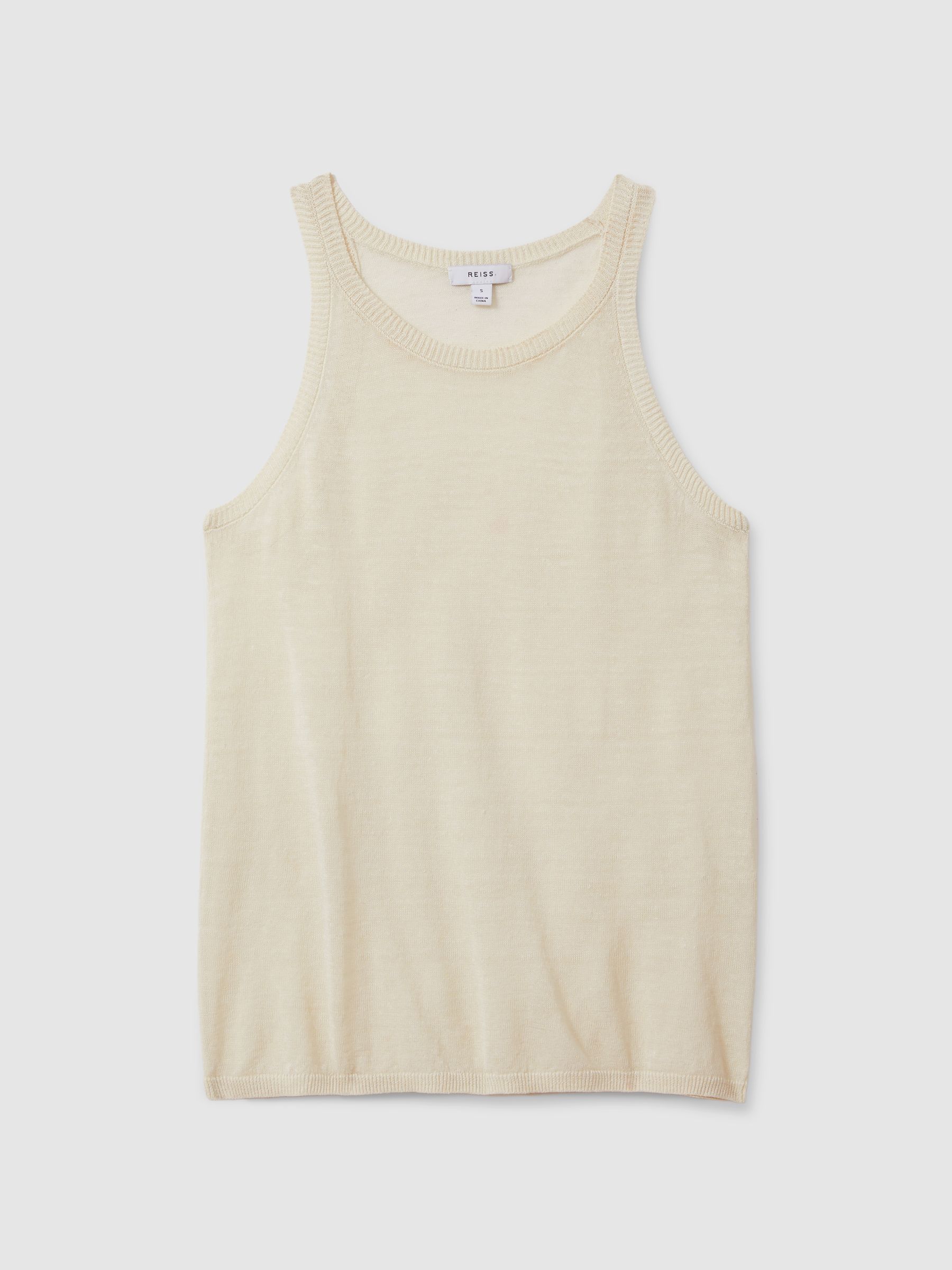 Linen Blend Crew Neck Vest in Cream - Image 2 of 6