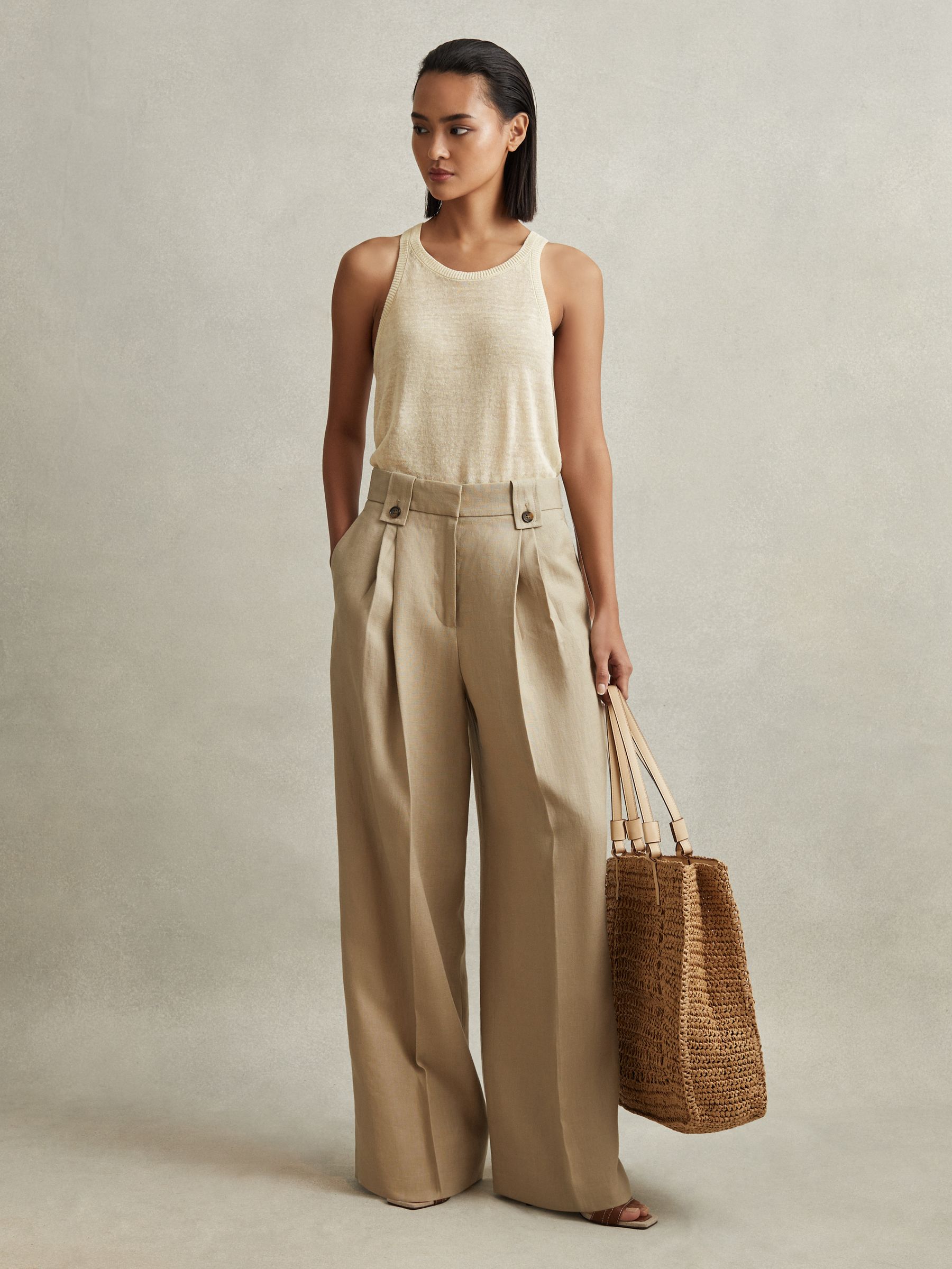 Linen Blend Crew Neck Vest in Cream - Image 5 of 6