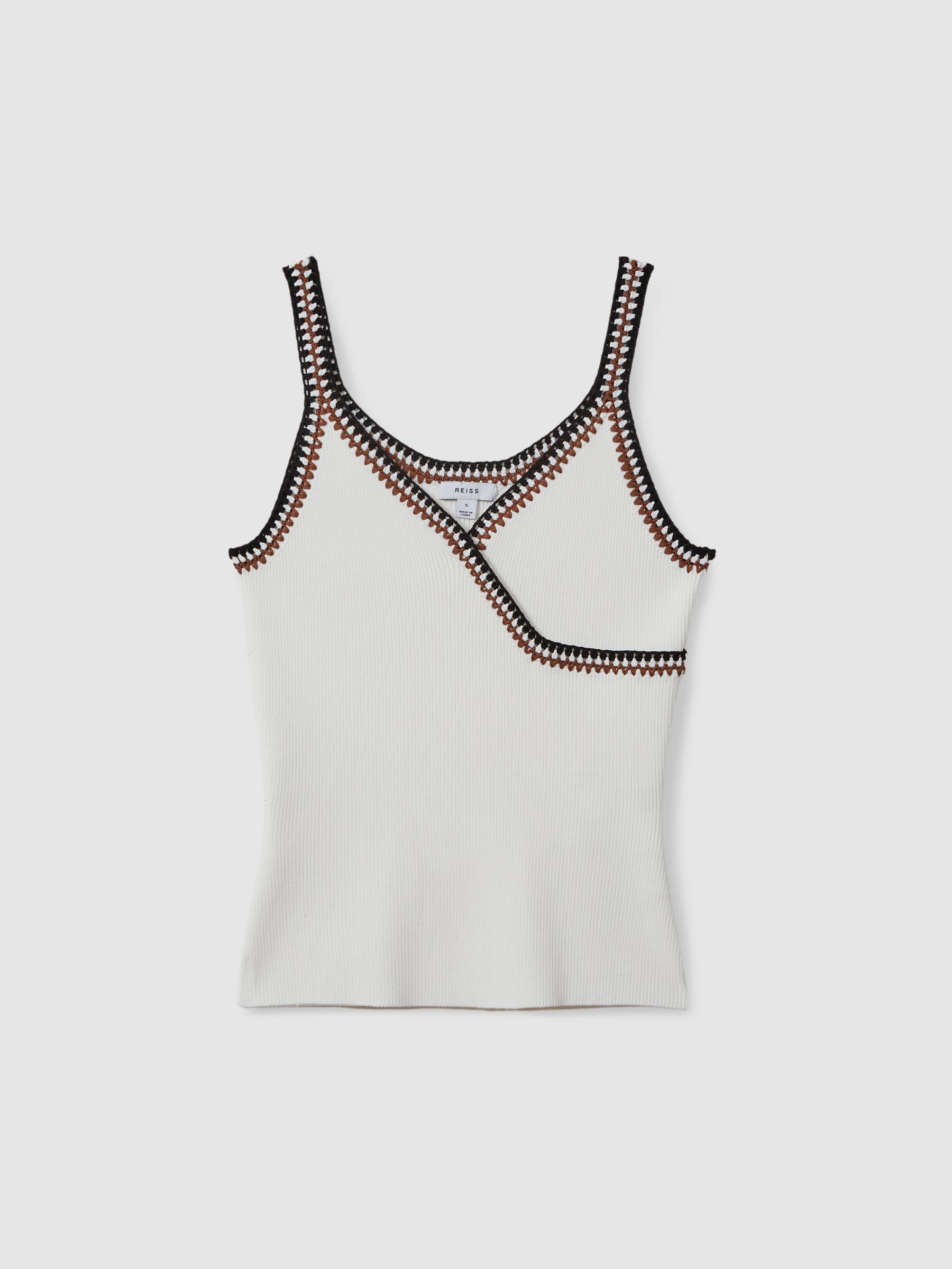 Knitted Crochet Trim Vest in White/Camel - Image 2 of 6
