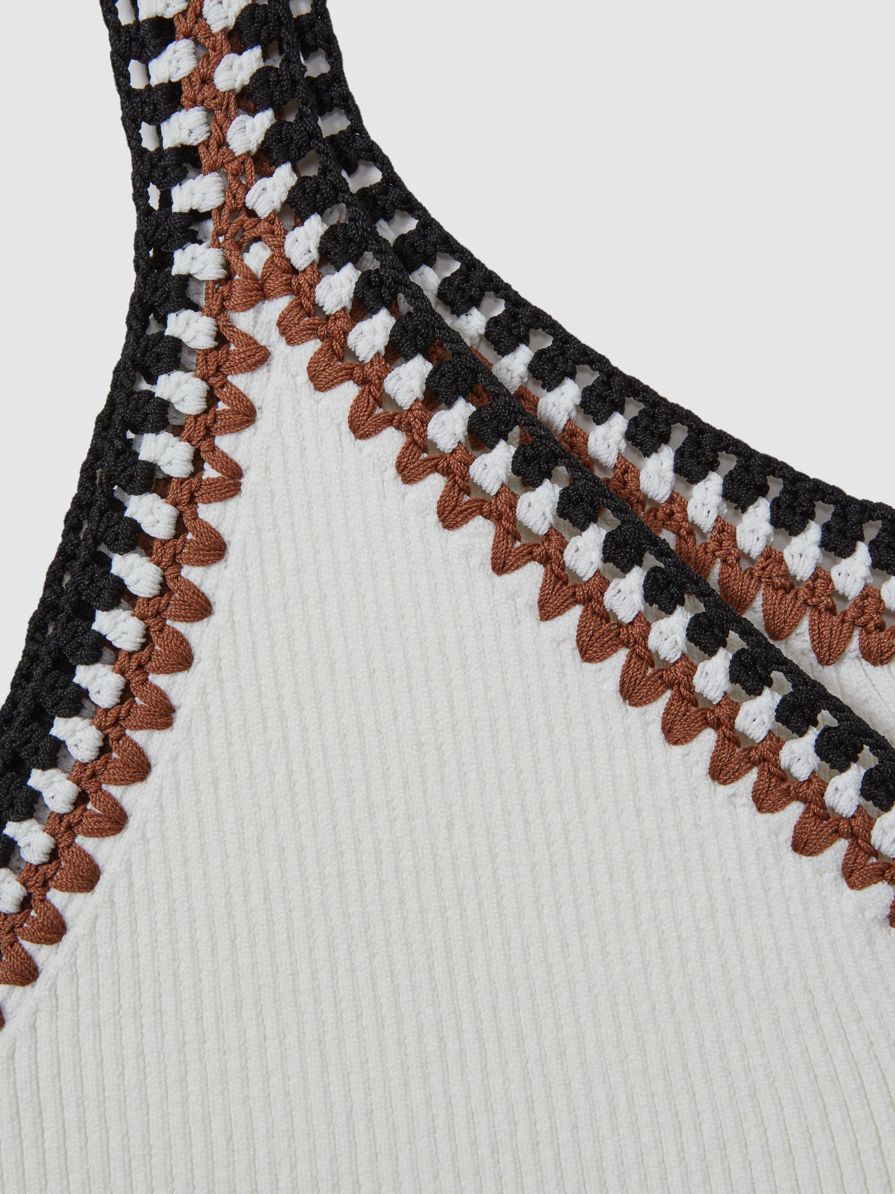 Knitted Crochet Trim Vest in White/Camel - Image 6 of 6