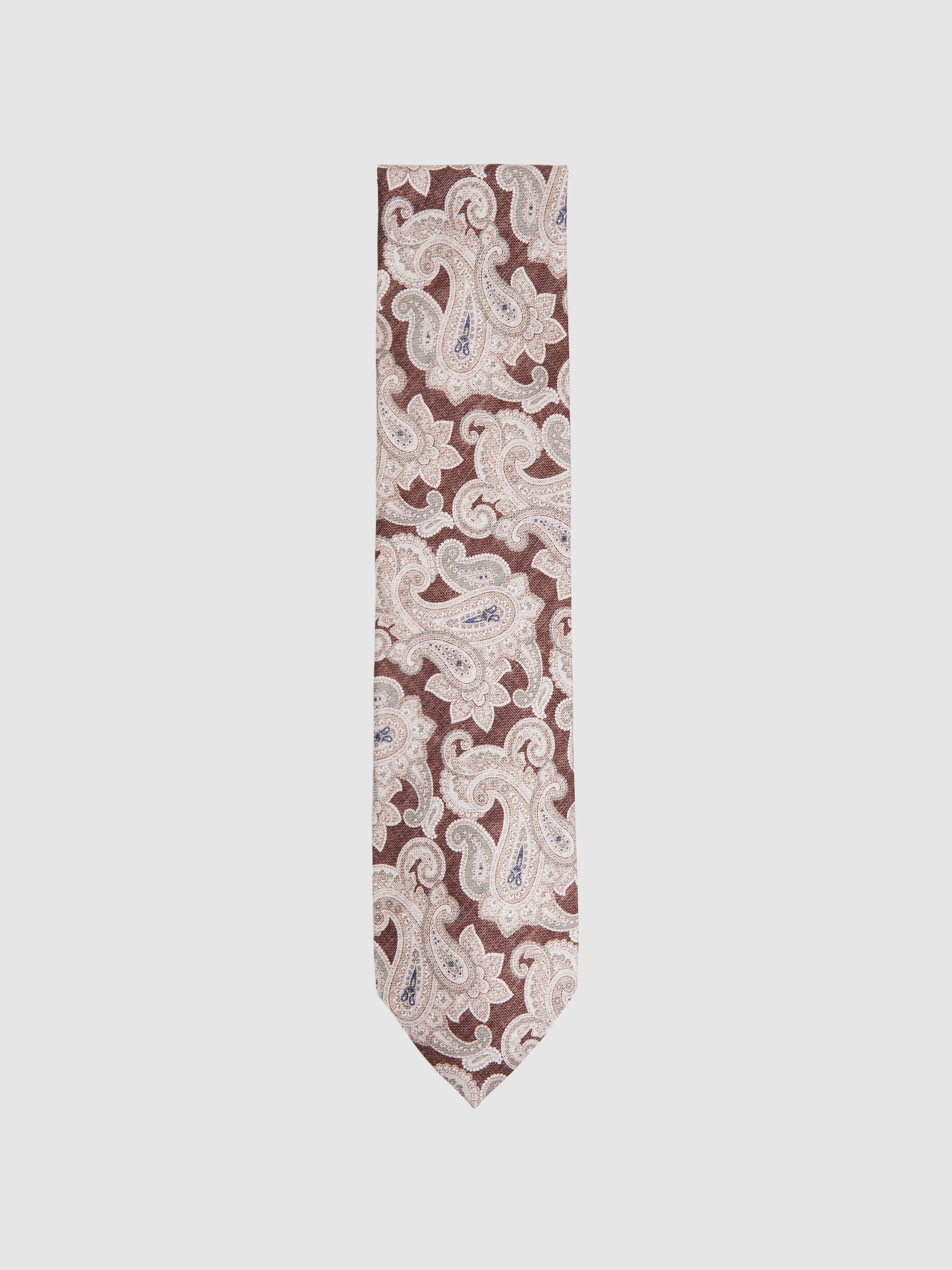 Silk Paisley Print Tie in Tobacco/Oatmeal - Image 1 of 5
