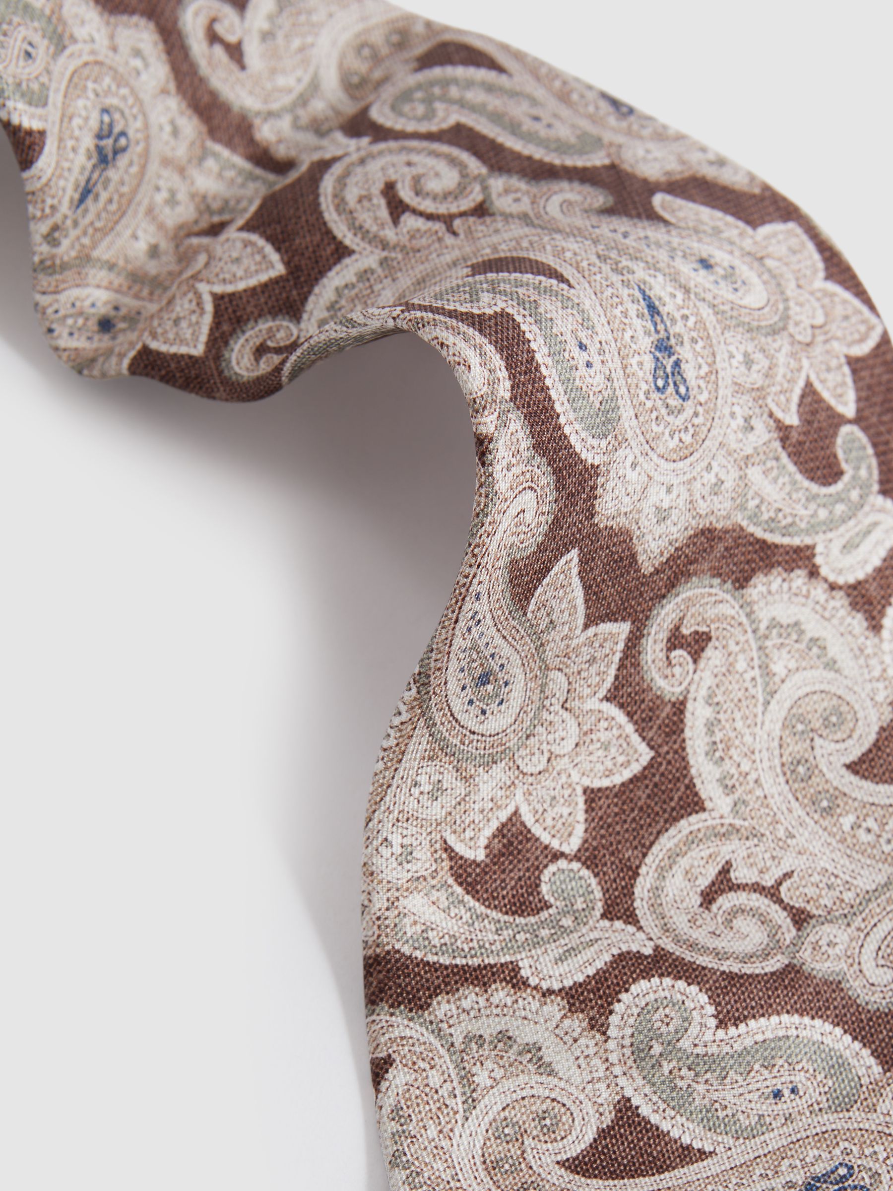 Silk Paisley Print Tie in Tobacco/Oatmeal - Image 3 of 5