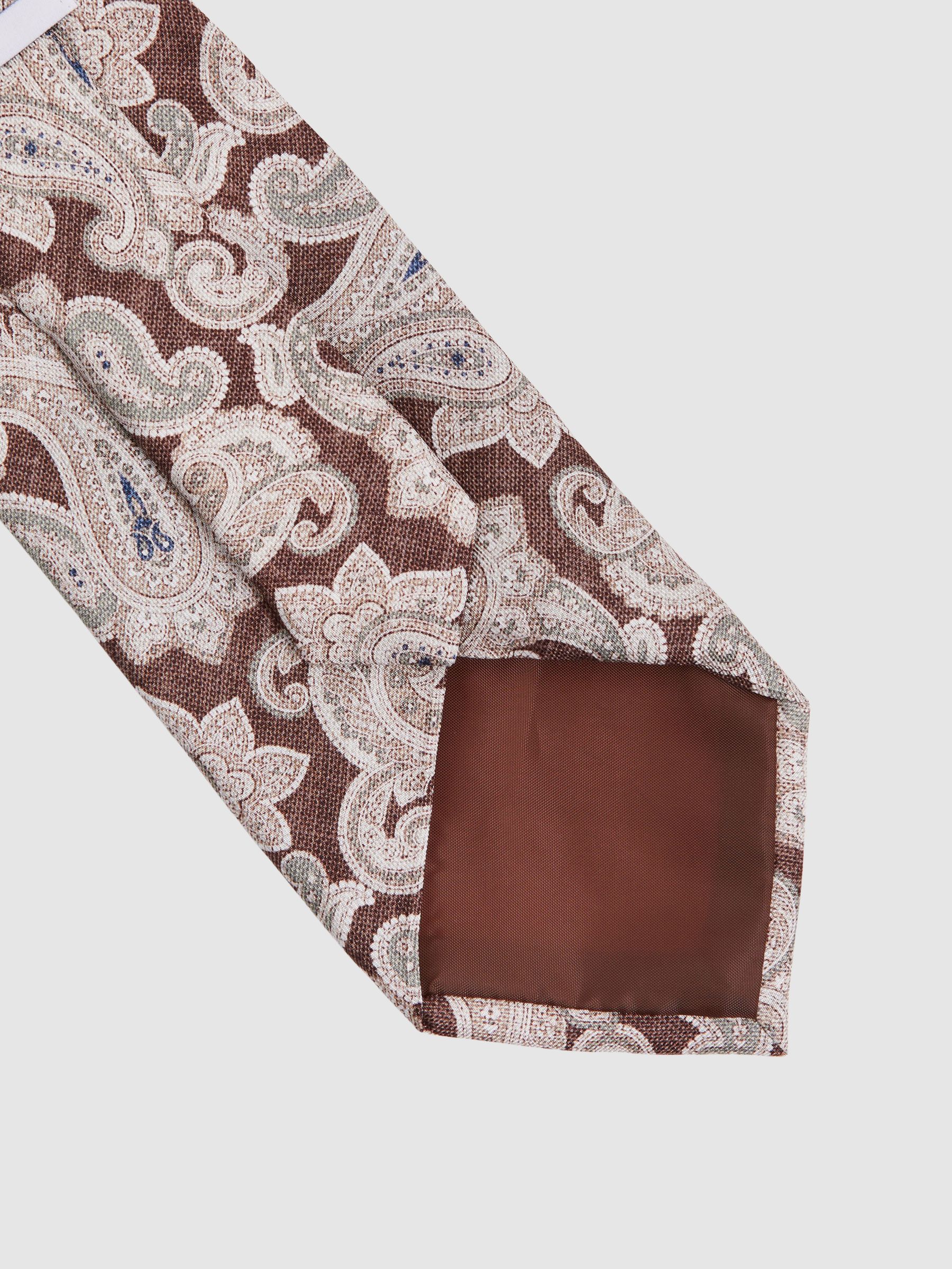 Silk Paisley Print Tie in Tobacco/Oatmeal - Image 4 of 5