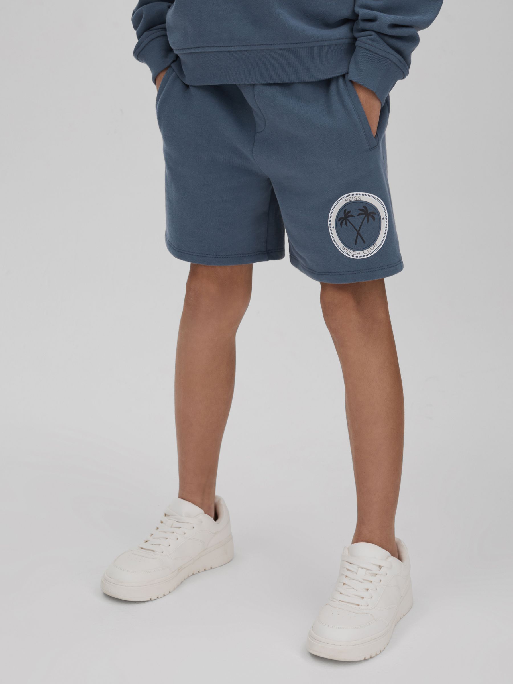 13-14 yrs Cotton Motif Sweat Shorts in Airforce Blue - Image 3 of 4