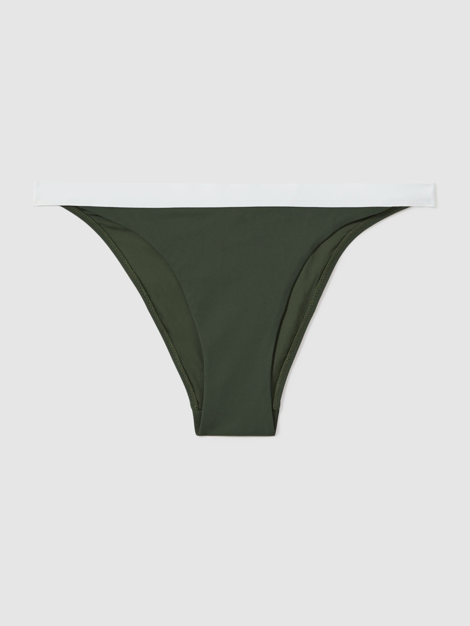 Contrast Trim Bikini Bottoms in Dark Green/White - Image 2 of 4