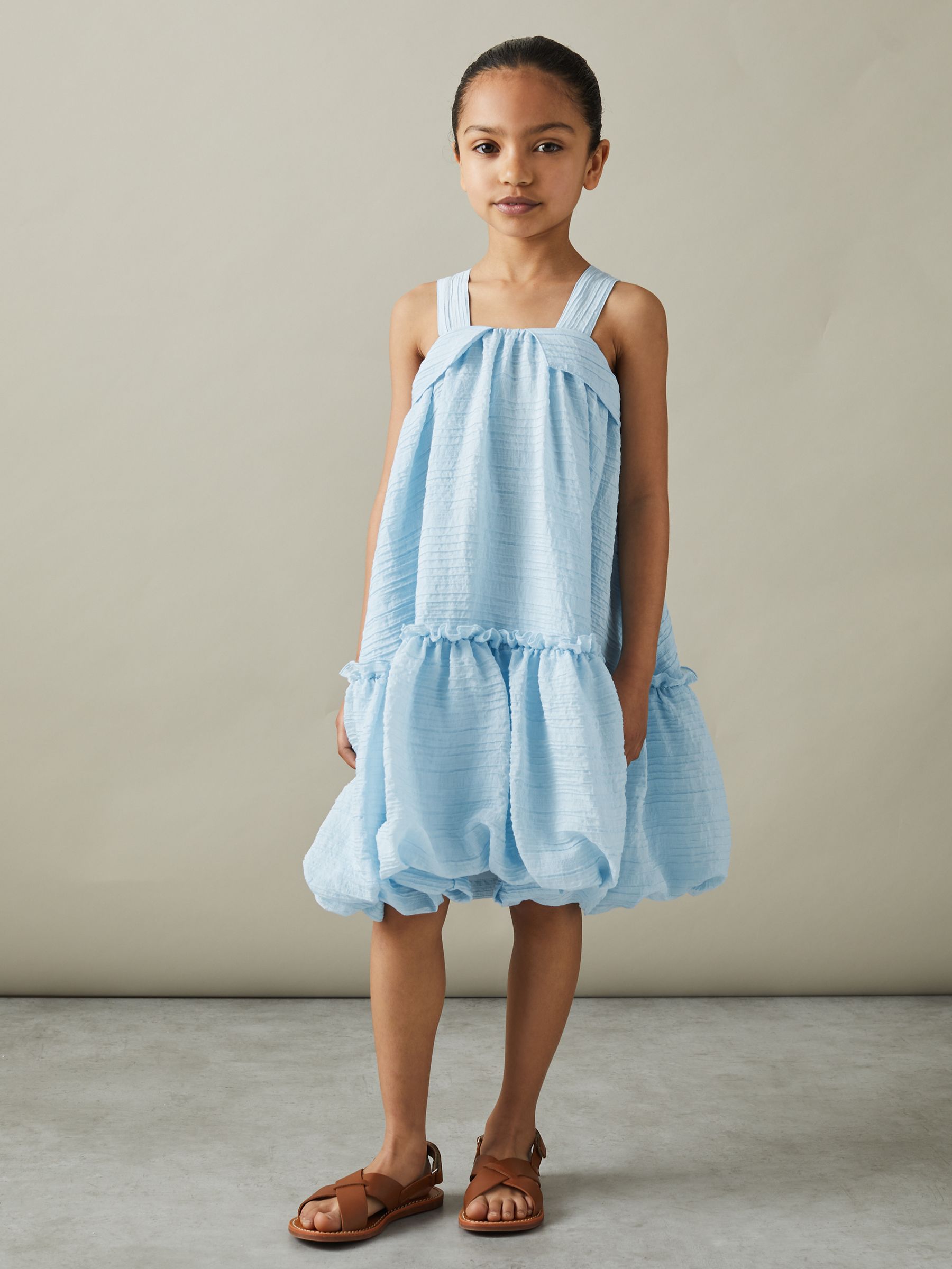 4-9 yrs Seersucker Bubble Hem Dress in Blue - Image 3 of 4