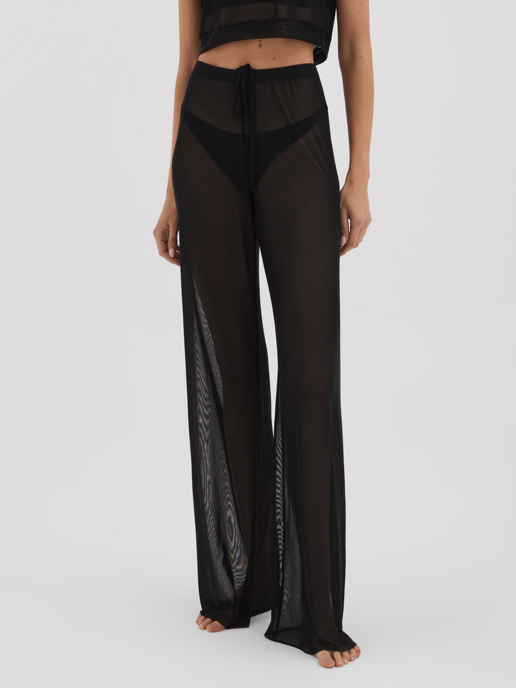 Good American Sheer Mesh Drawstring Trousers in Black - Image 1 of 6