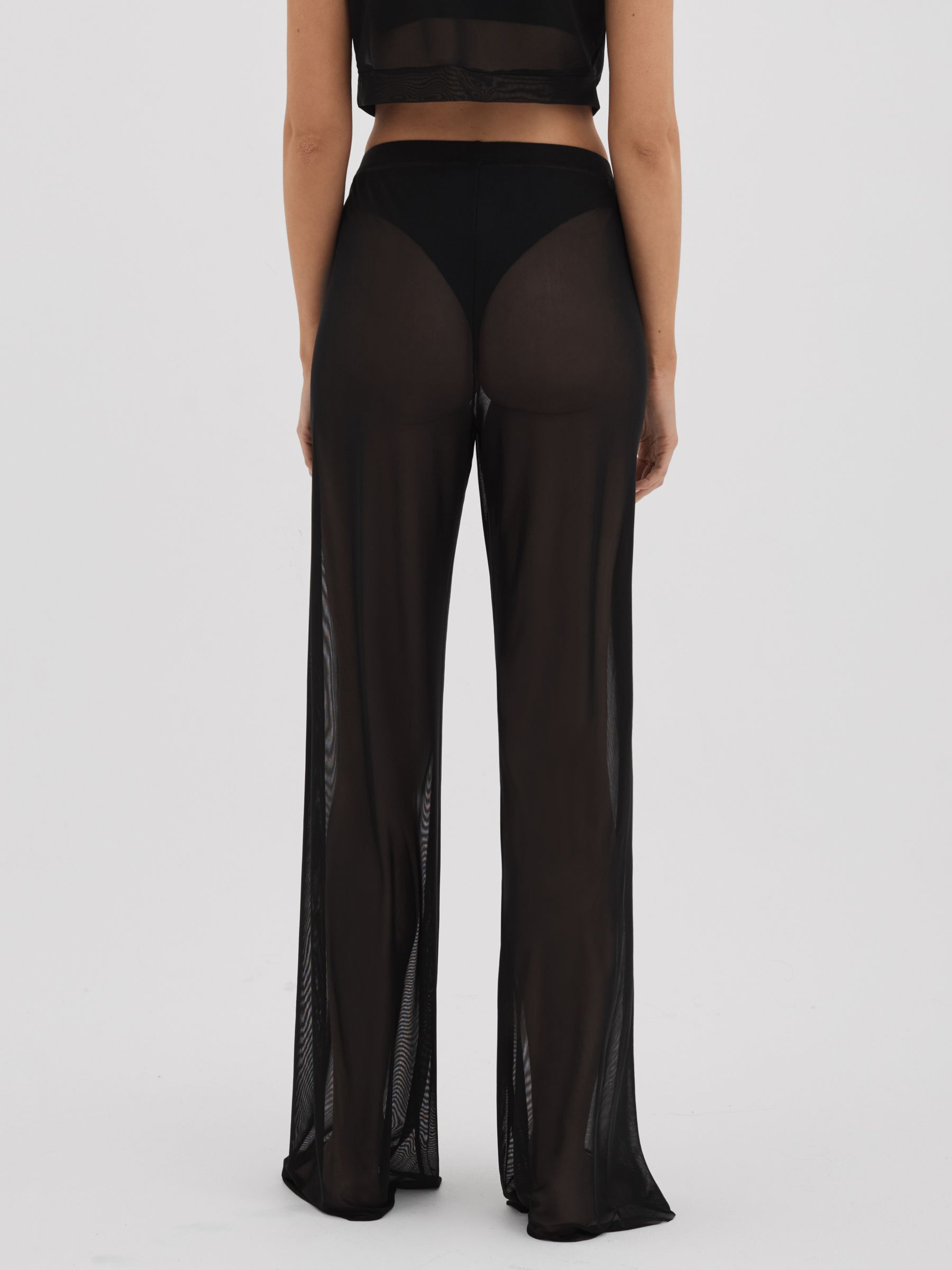 Good American Sheer Mesh Drawstring Trousers in Black - Image 5 of 6