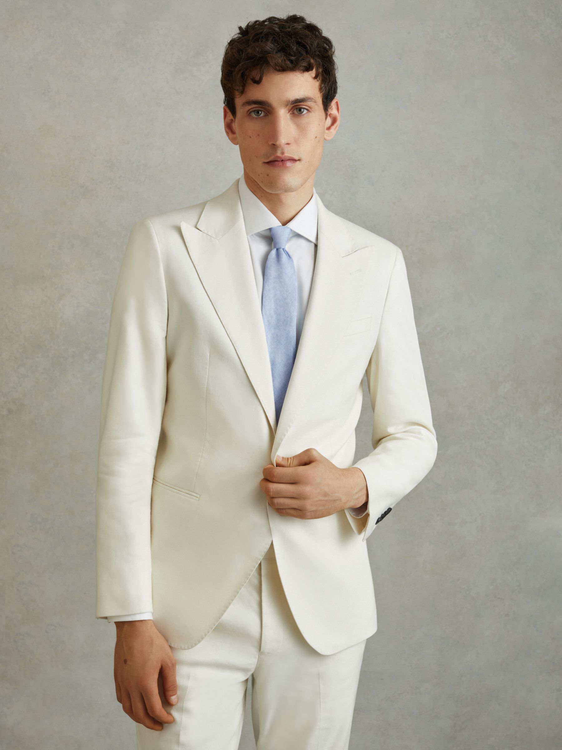 Linen Tie in Sky Blue Melange - Image 2 of 5