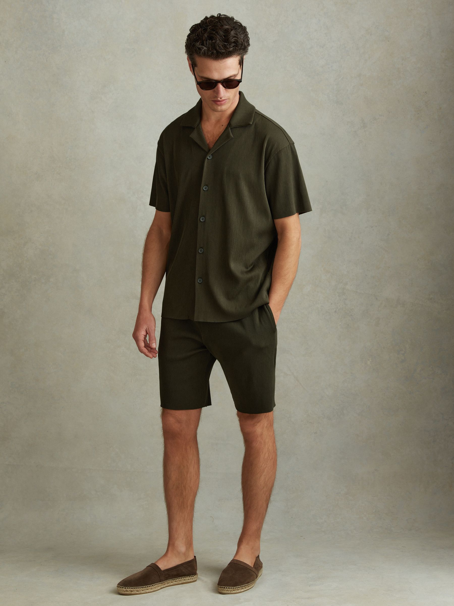Ribbed Cuban Collar Shirt in Green - Image 1 of 5