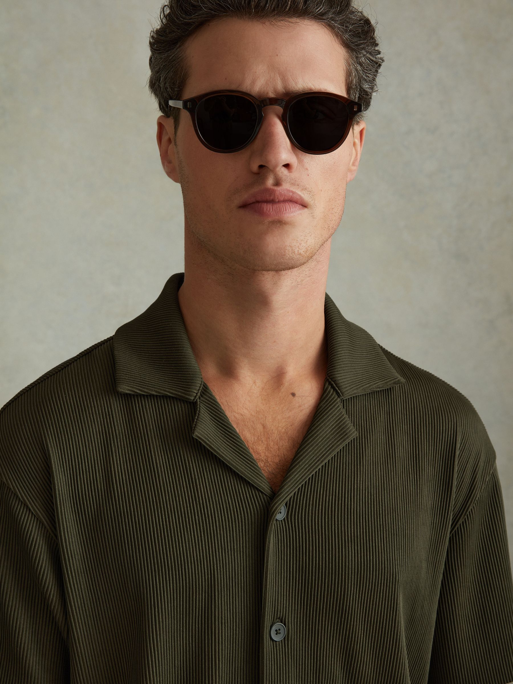 Ribbed Cuban Collar Shirt in Green - Image 3 of 5