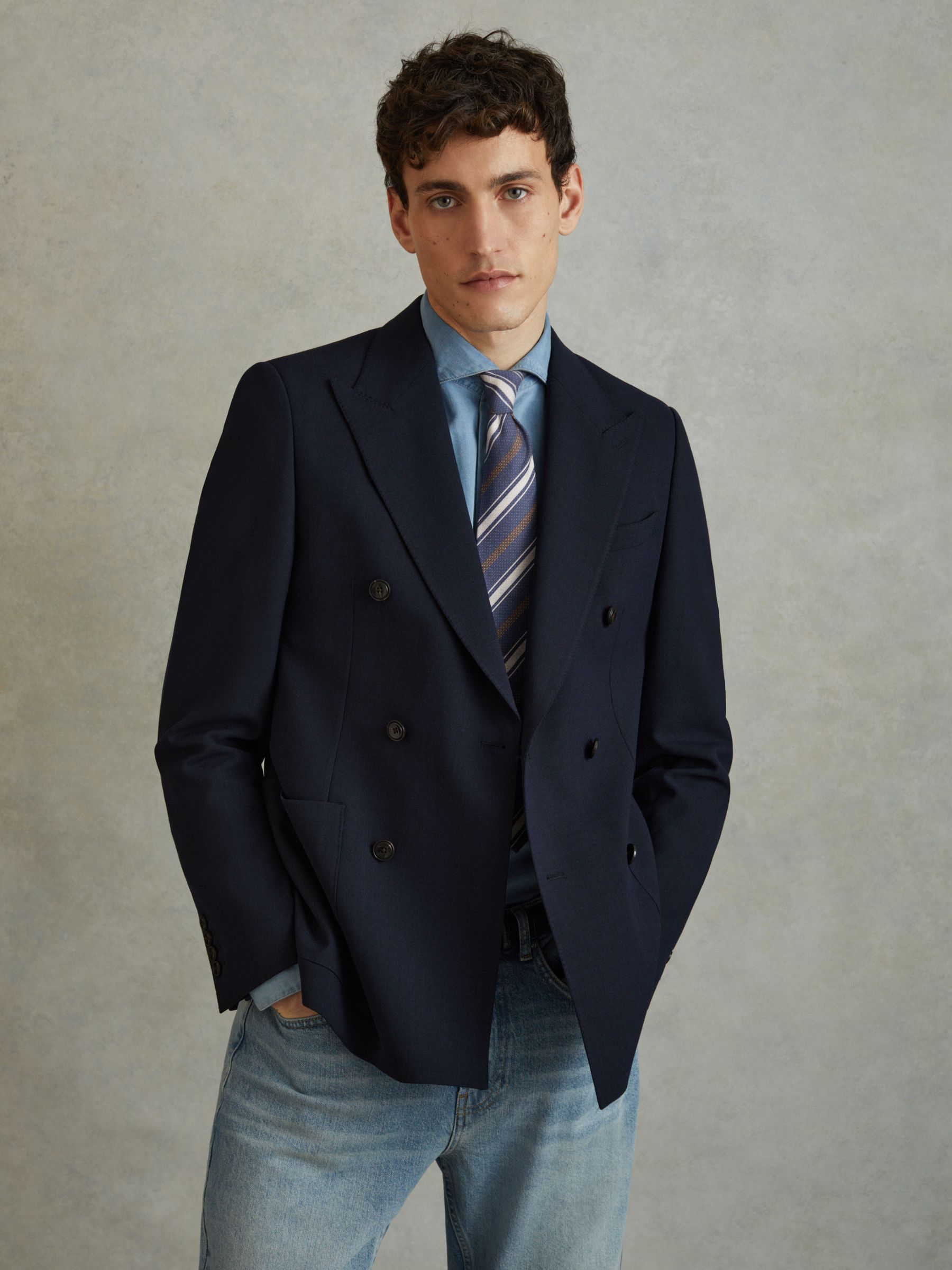 Silk Striped Tie in Indigo - Image 2 of 5 Silk Striped Tie in Indigo - Image 2 of 5