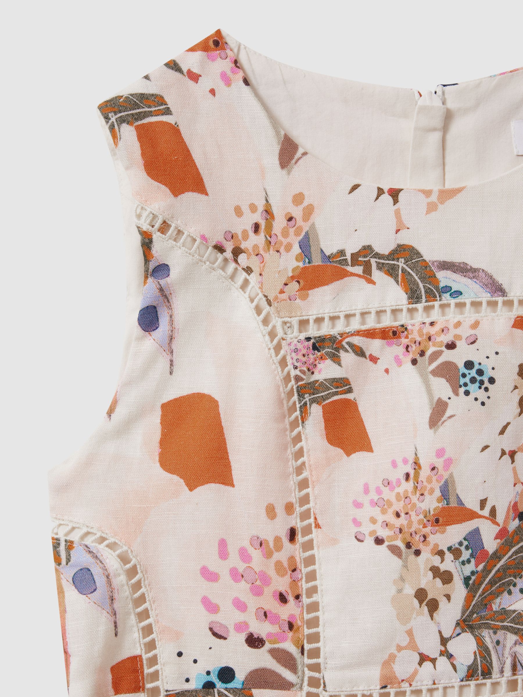 4-9 yrs Linen Cotton Stitch Dress in Pink Print - Image 4 of 4