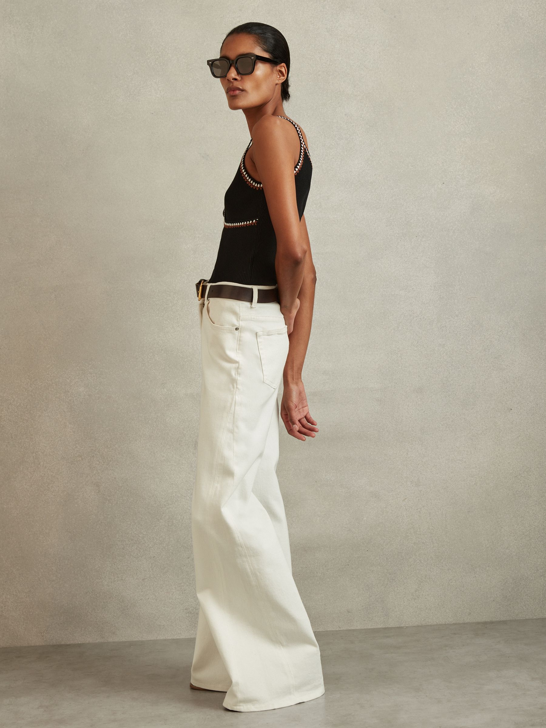 Knitted Crochet Trim Vest in Black/Camel - Image 1 of 6