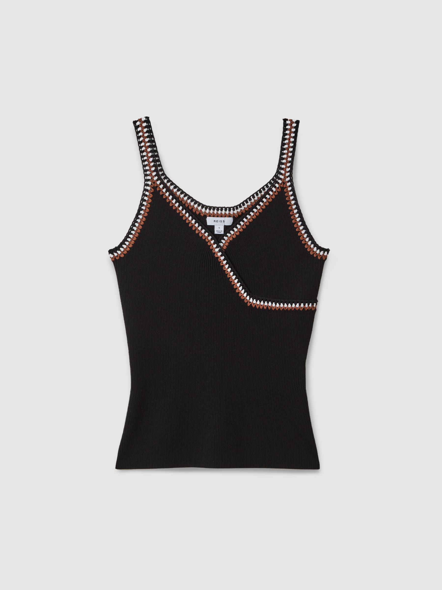 Knitted Crochet Trim Vest in Black/Camel - Image 2 of 6