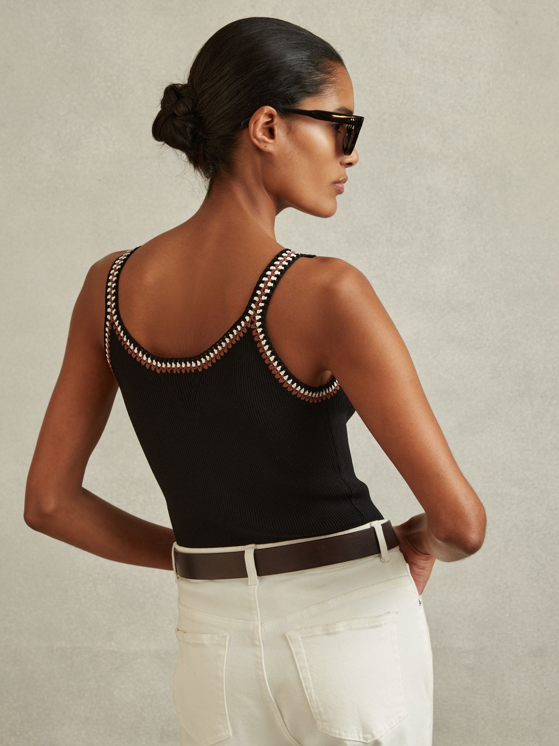Knitted Crochet Trim Vest in Black/Camel - Image 5 of 6