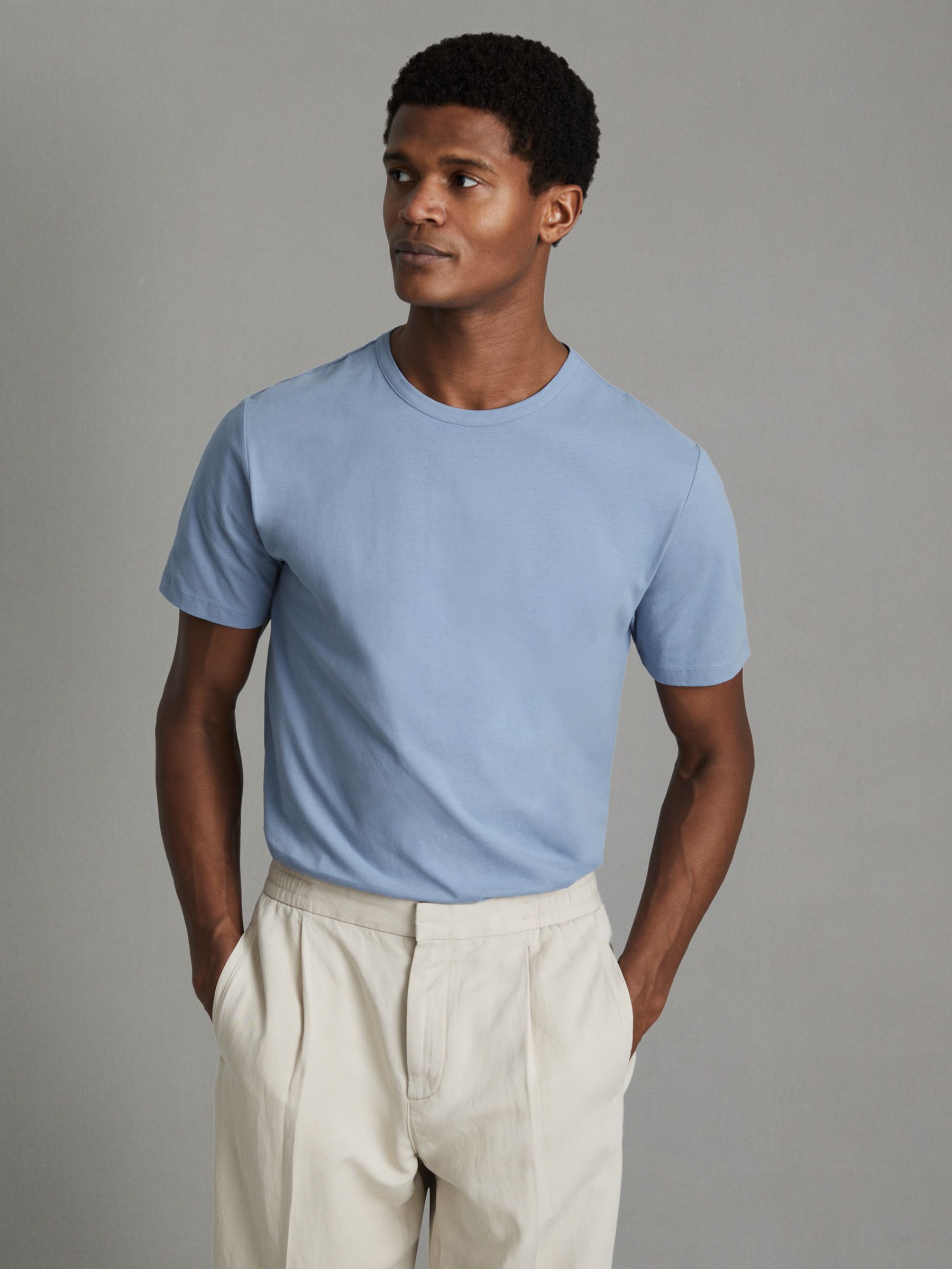 Cotton Crew Neck T-Shirt in Reef Blue - Image 3 of 6