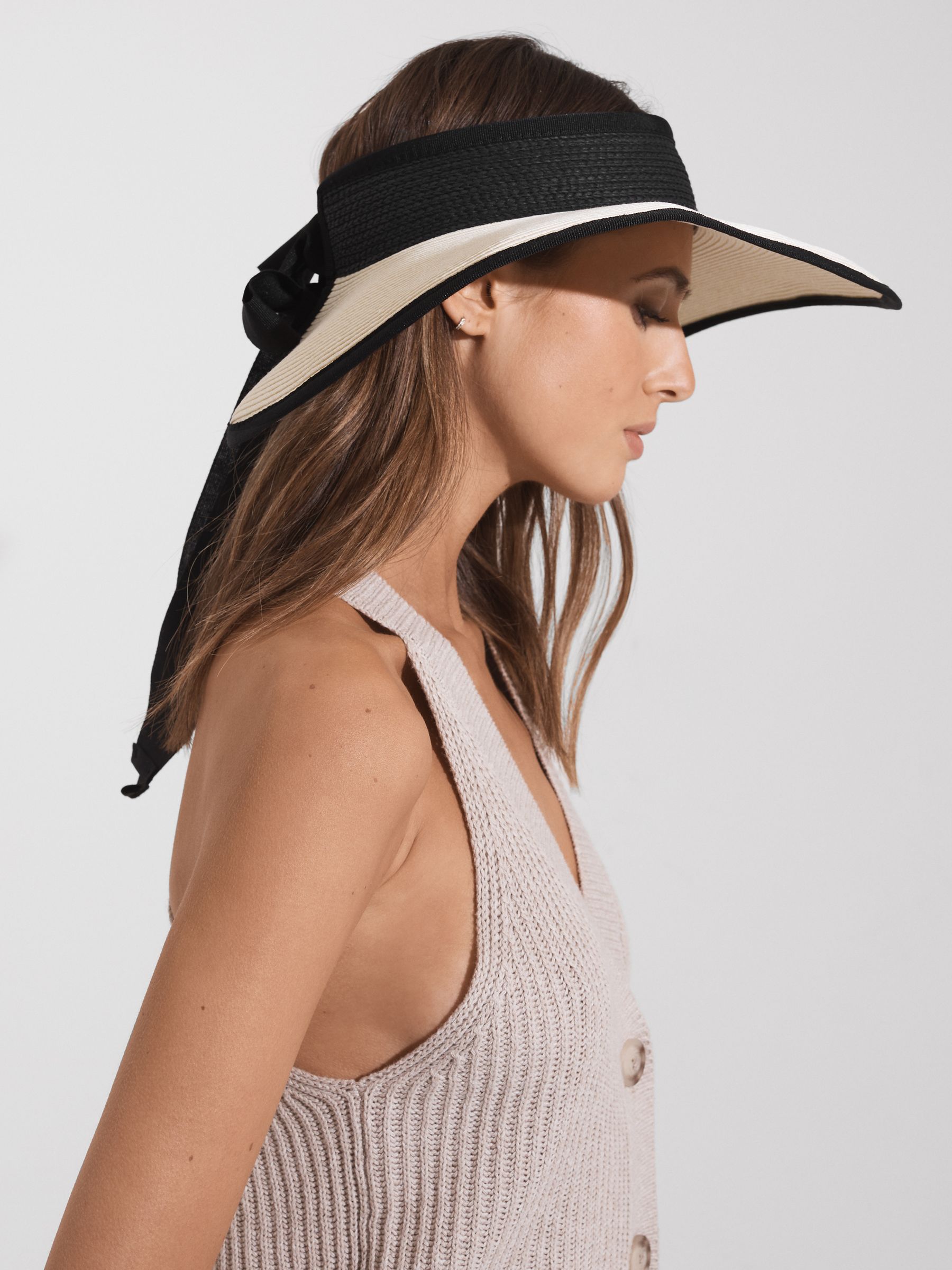 Oversized Raffia Visor in Natural - Image 2 of 4