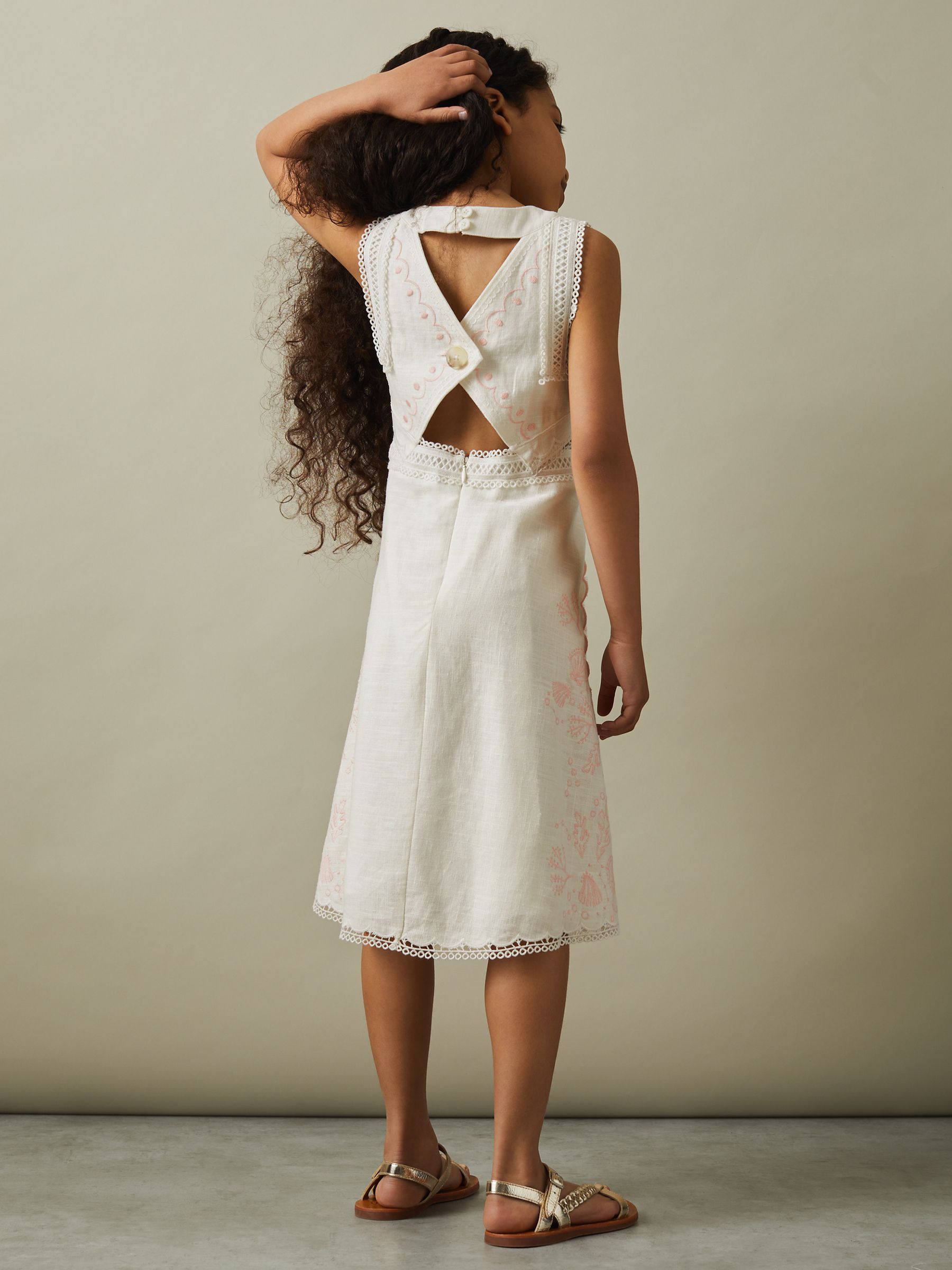 13-14 yrs Embroidered Lace Dress in Ivory - Image 3 of 5