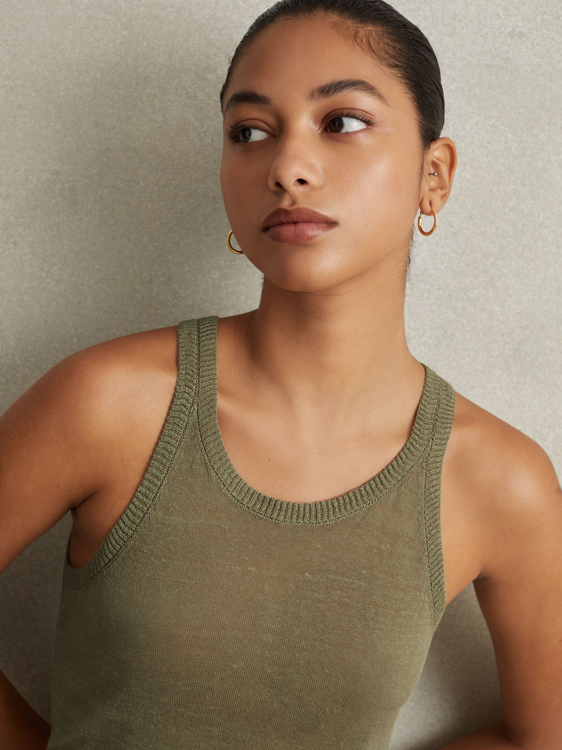 Linen Blend Crew Neck Vest in Sage - Image 1 of 7