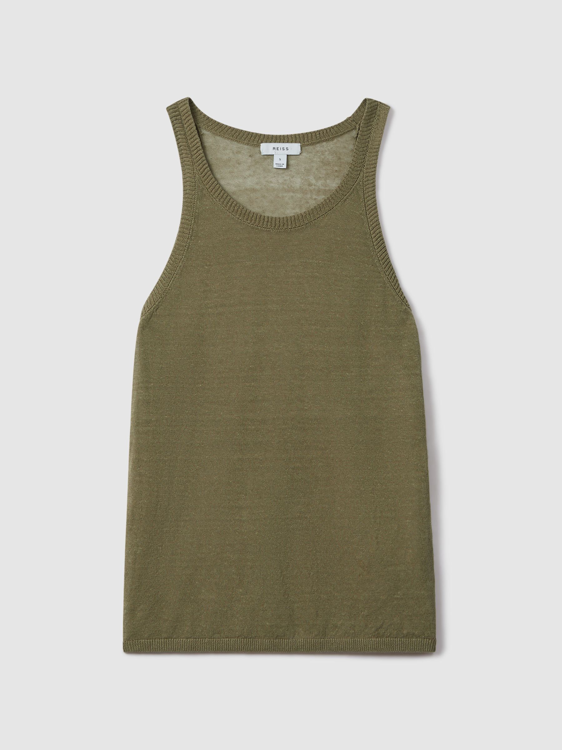Linen Blend Crew Neck Vest in Sage - Image 2 of 7