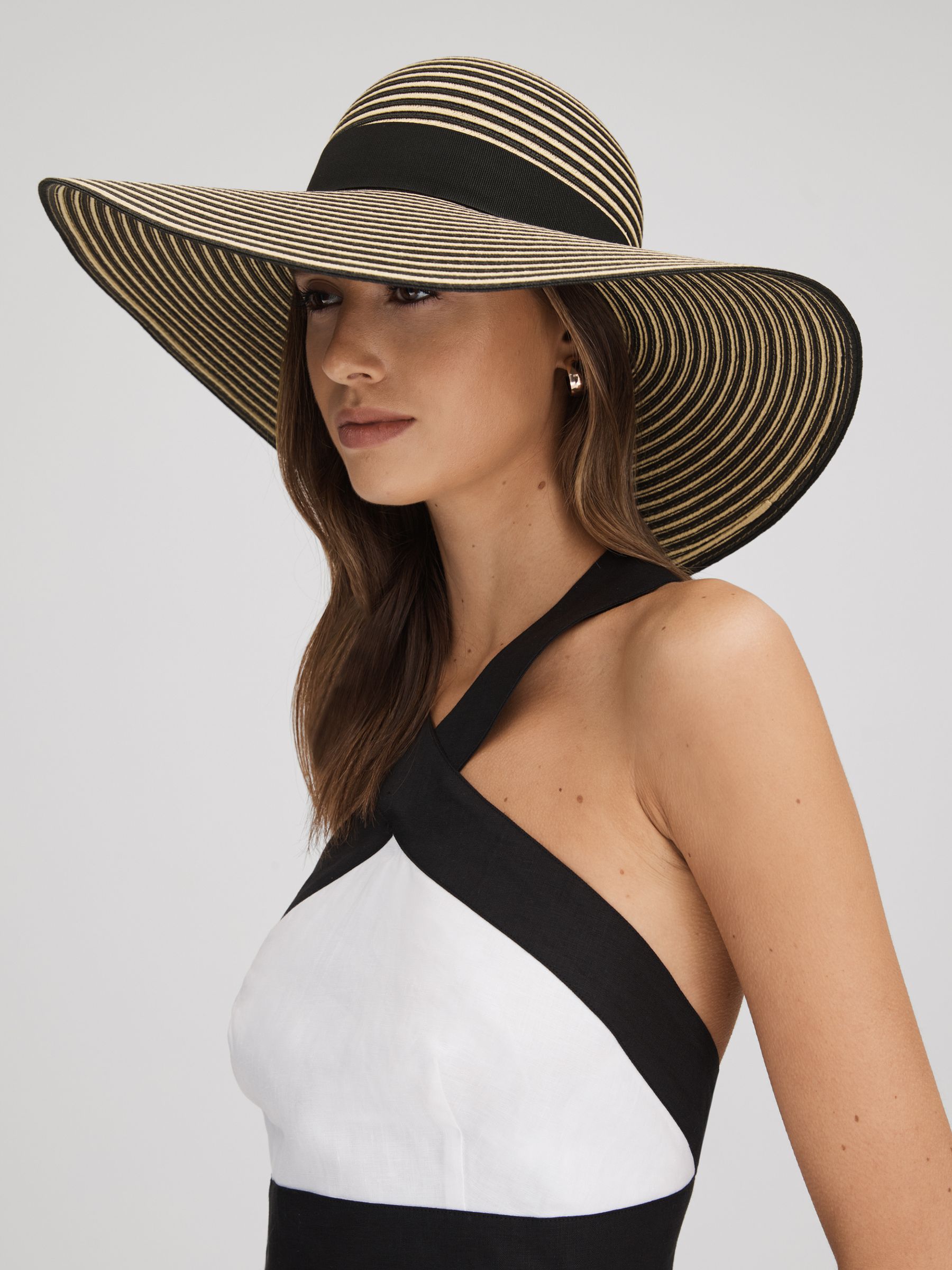 Paper Straw Wide Brim Hat in Black/Neutral - Image 2 of 4