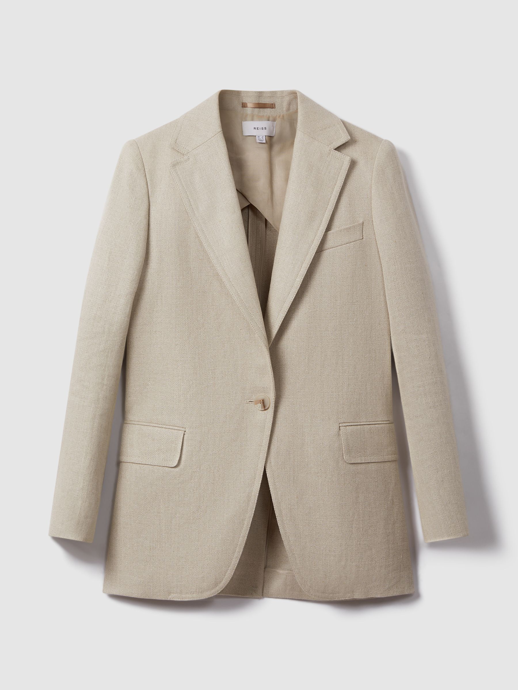 Linen Single Breasted Suit Blazer in Natural - Image 2 of 9