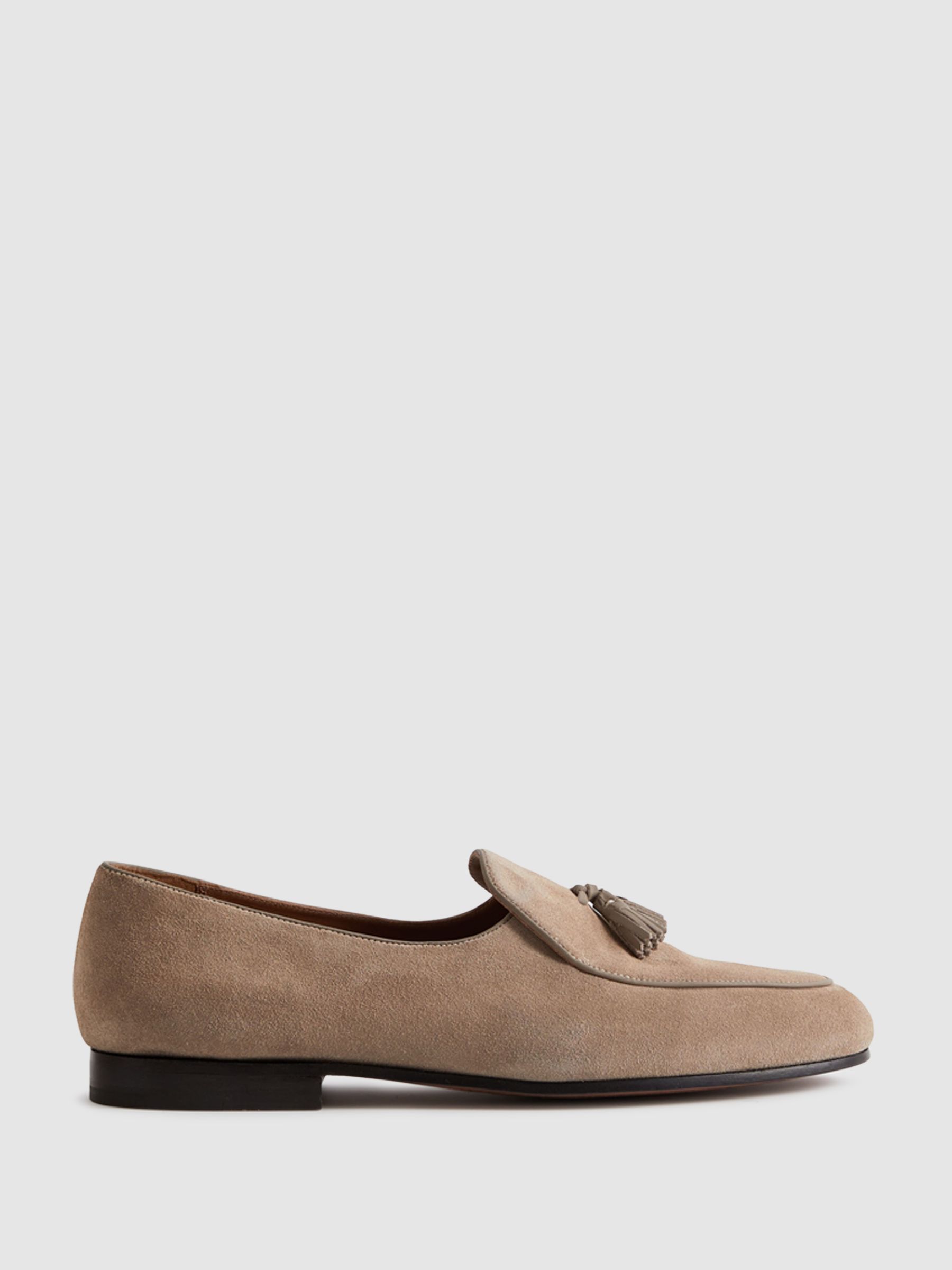 Suede Slip-On Belgian Loafers in Taupe - Image 1 of 5