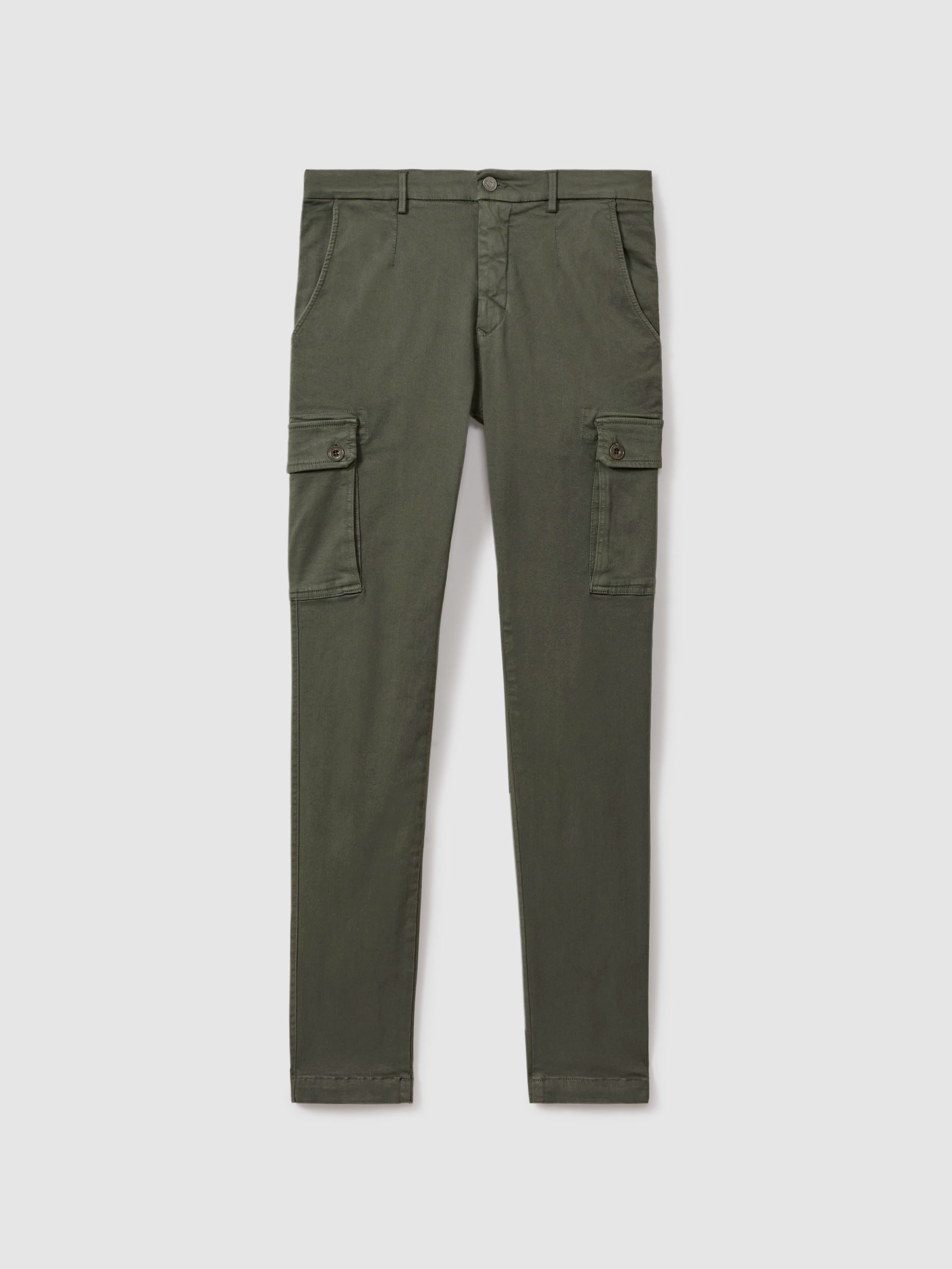 Slim Fit Cargo Trousers in Military Green - Image 2 of 6