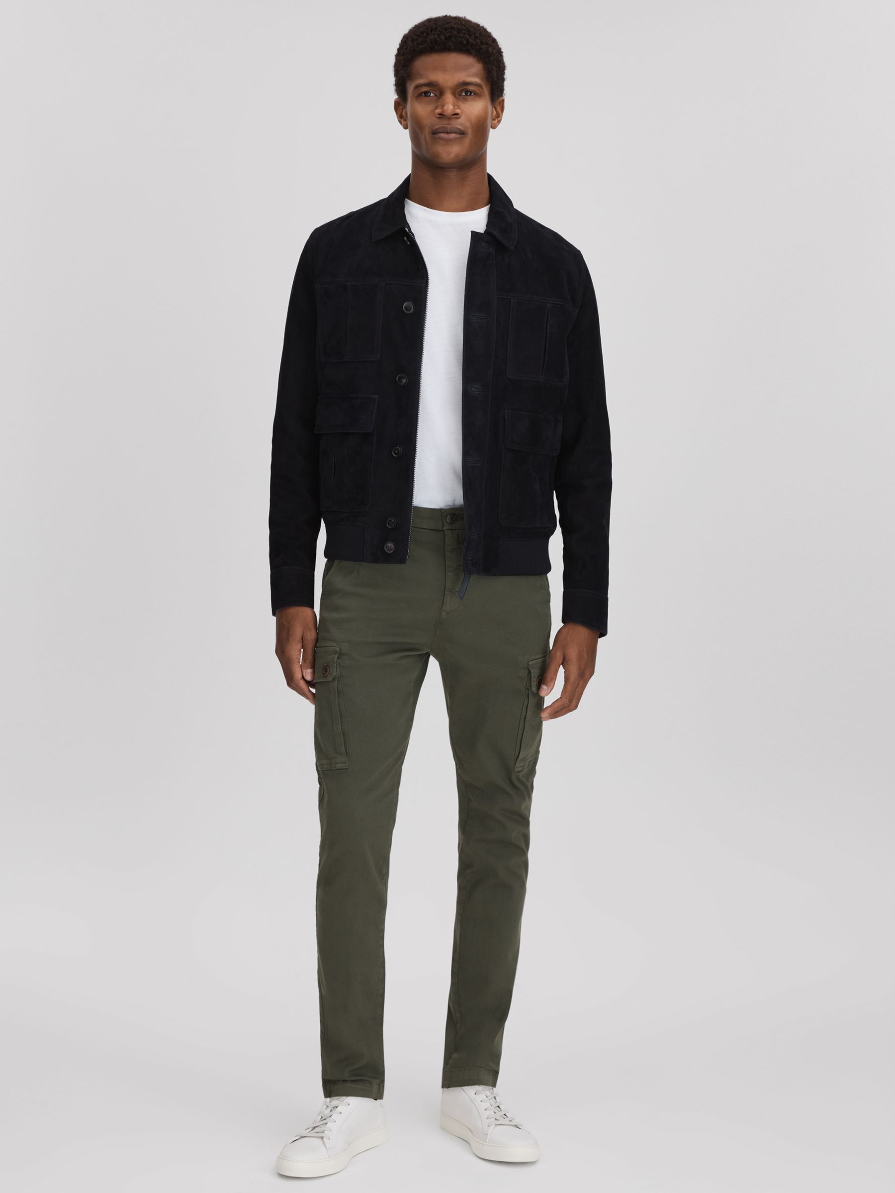 Slim Fit Cargo Trousers in Military Green - Image 3 of 6