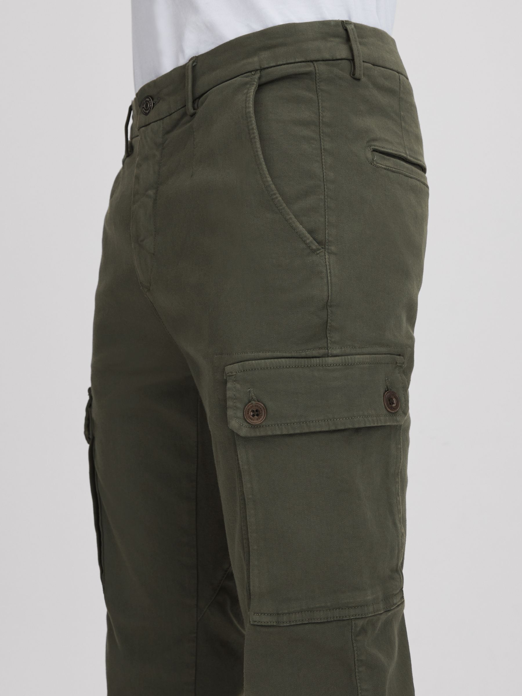Slim Fit Cargo Trousers in Military Green - Image 4 of 6