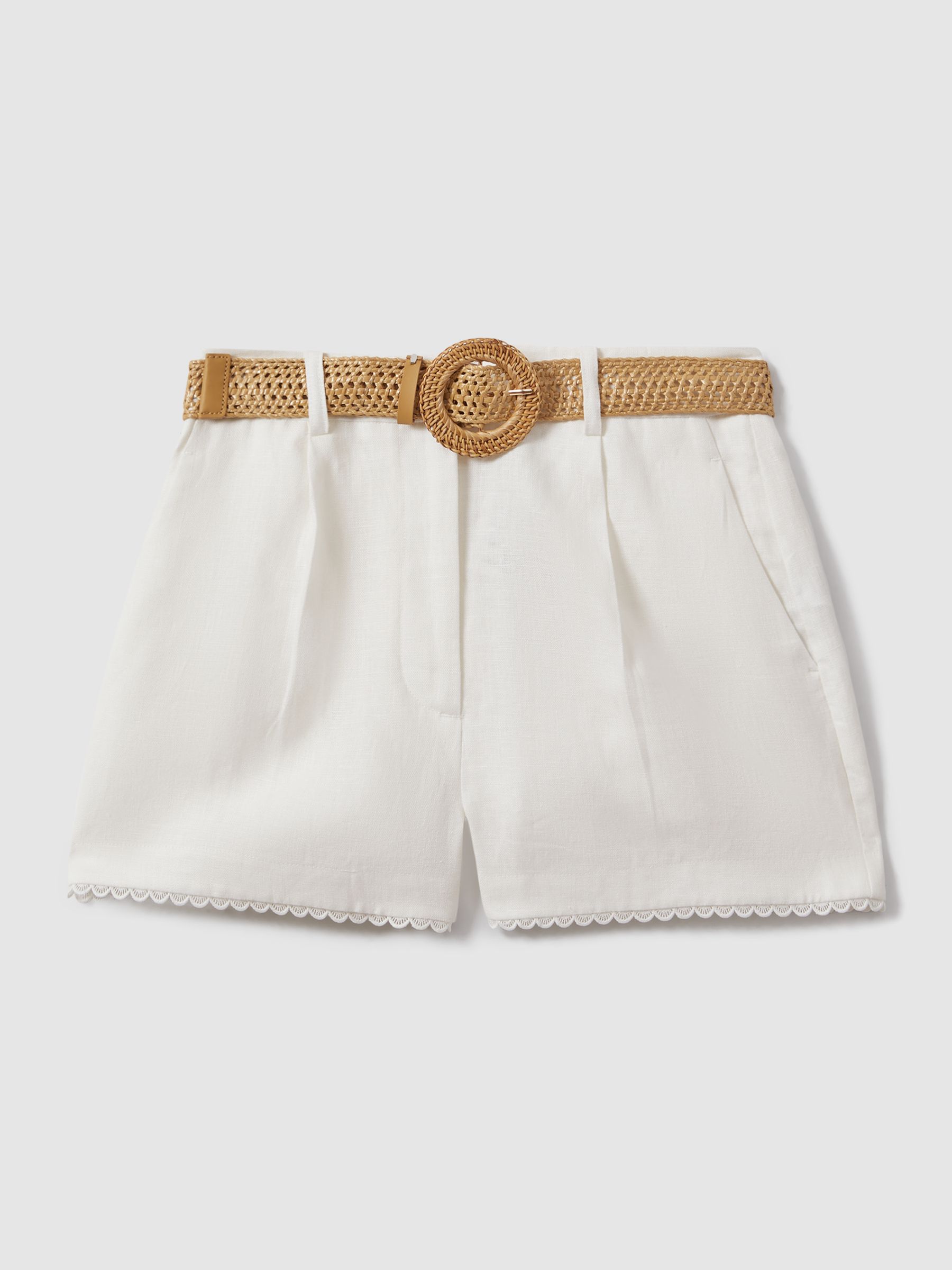 Linen Belted Shorts in White - Image 2 of 6