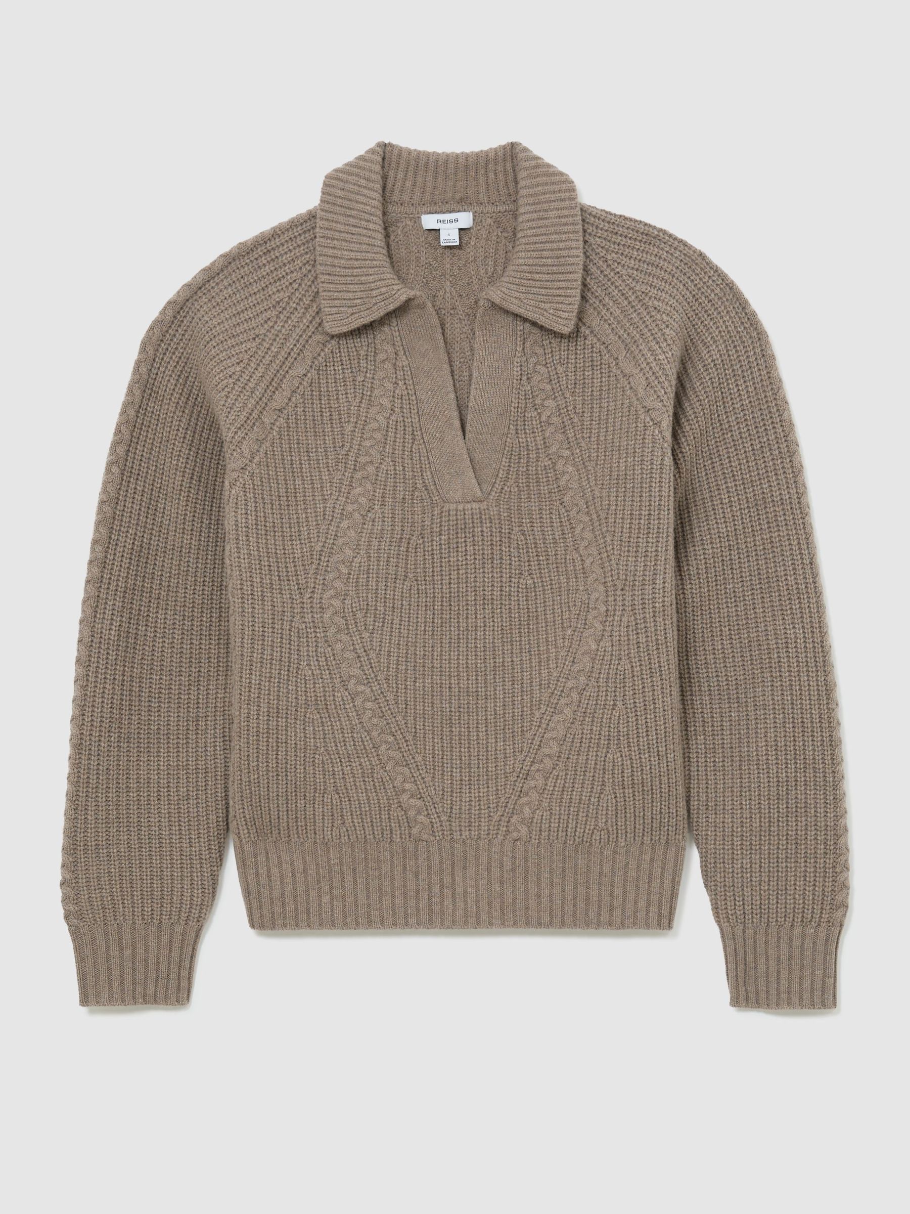 Wool-Cashmere Cable-Knit Detail Jumper in Neutral - Image 2 of 7 Wool-Cashmere Cable-Knit Detail Jumper in Neutral - Image 2 of 7