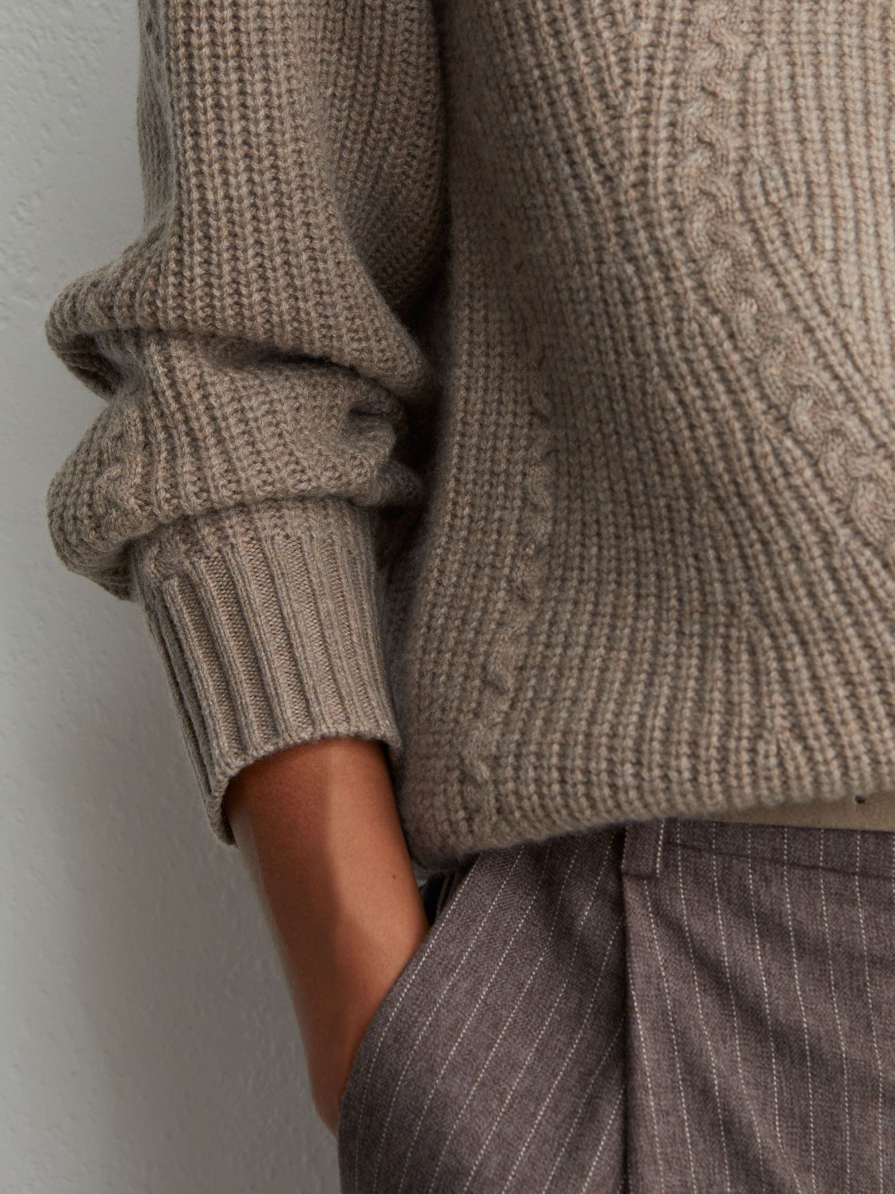 Wool-Cashmere Cable-Knit Detail Jumper in Neutral - Image 3 of 7