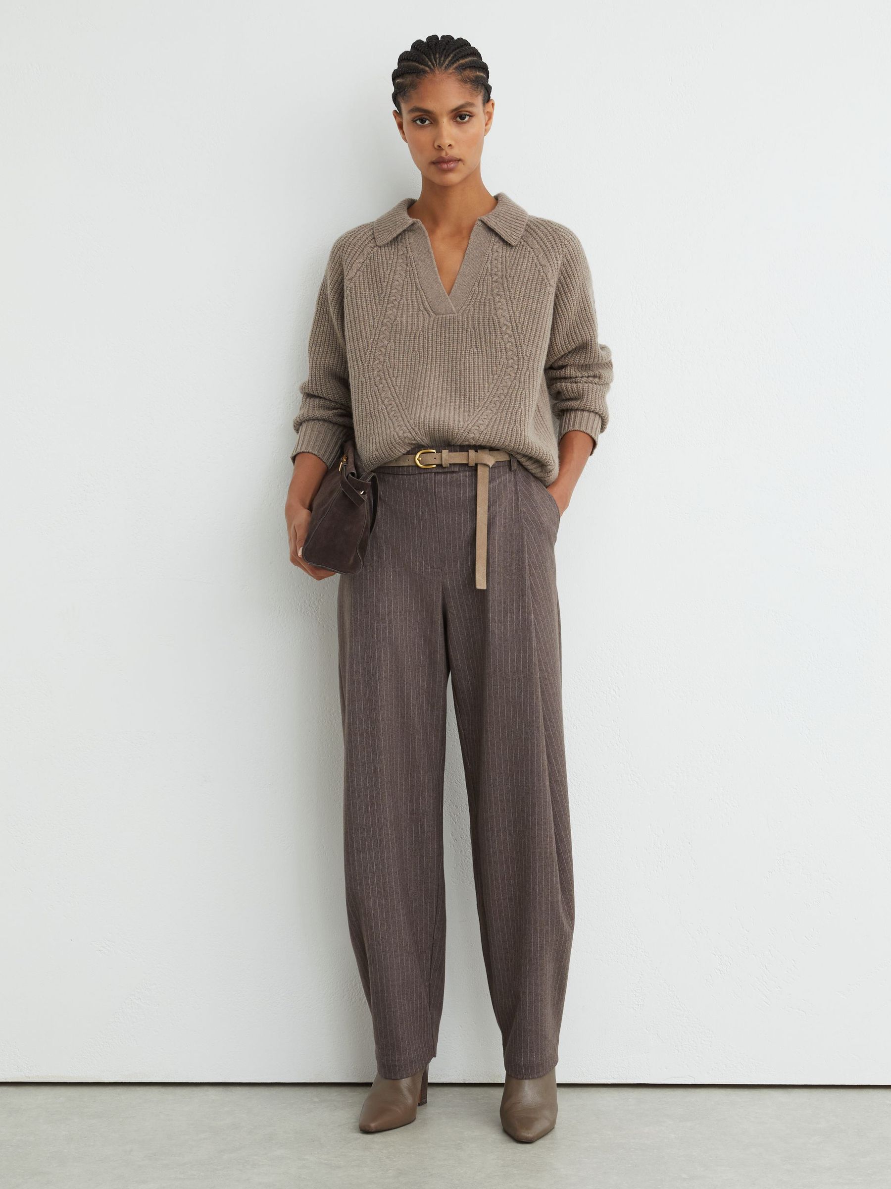 Wool-Cashmere Cable-Knit Detail Jumper in Neutral - Image 4 of 7