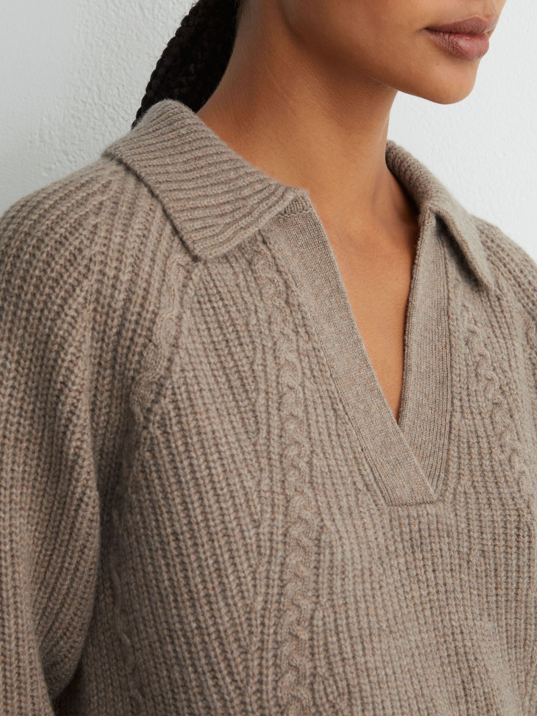Wool-Cashmere Cable-Knit Detail Jumper in Neutral - Image 5 of 7