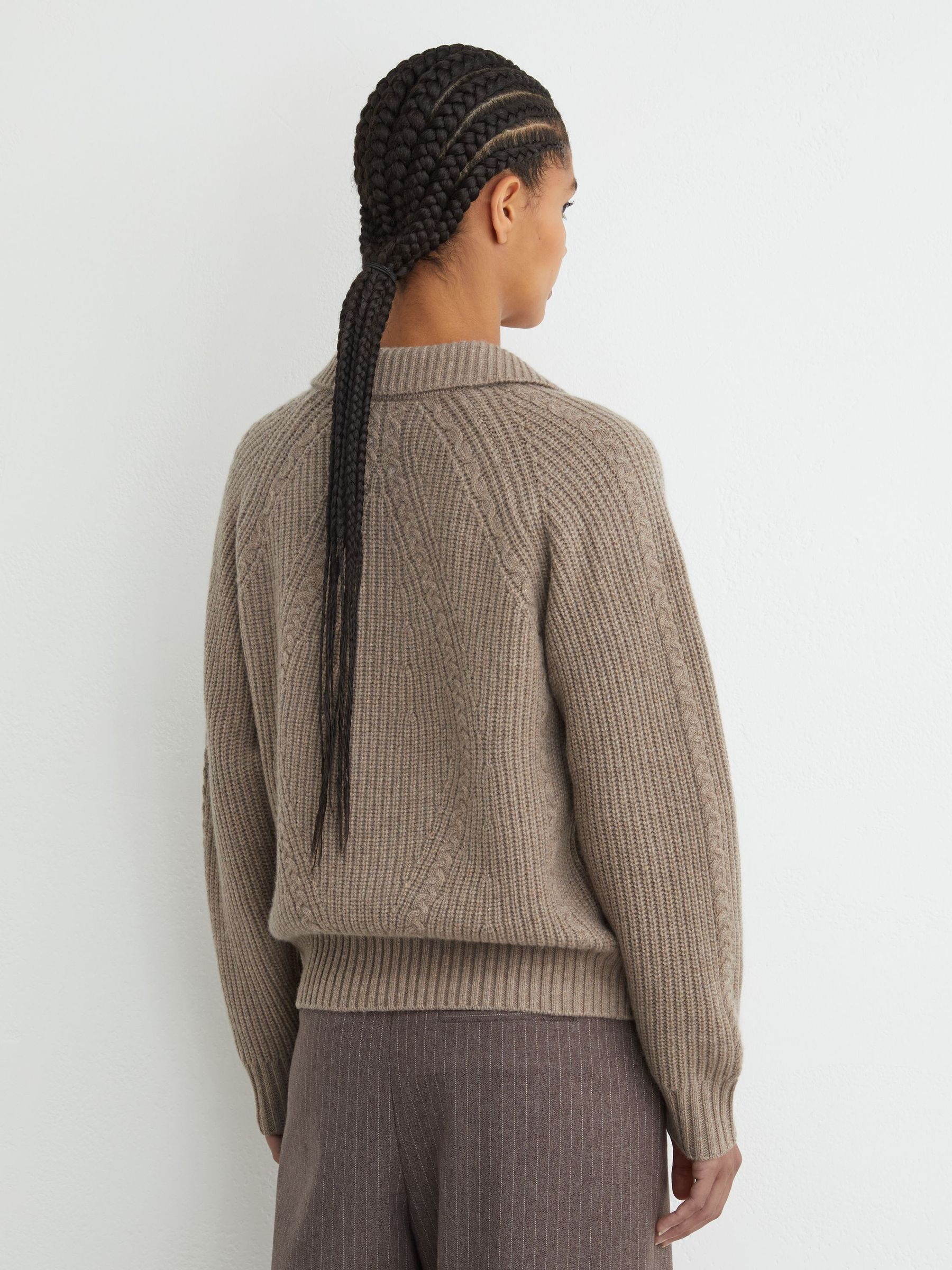 Wool-Cashmere Cable-Knit Detail Jumper in Neutral - Image 6 of 7