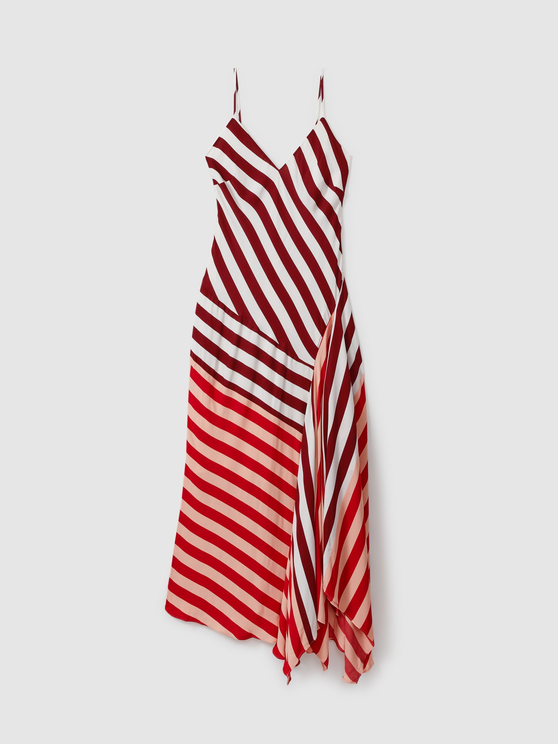 Colourblock Stripe Asymmetric Midi Dress in Burgundy/Off White - Image 2 of 6