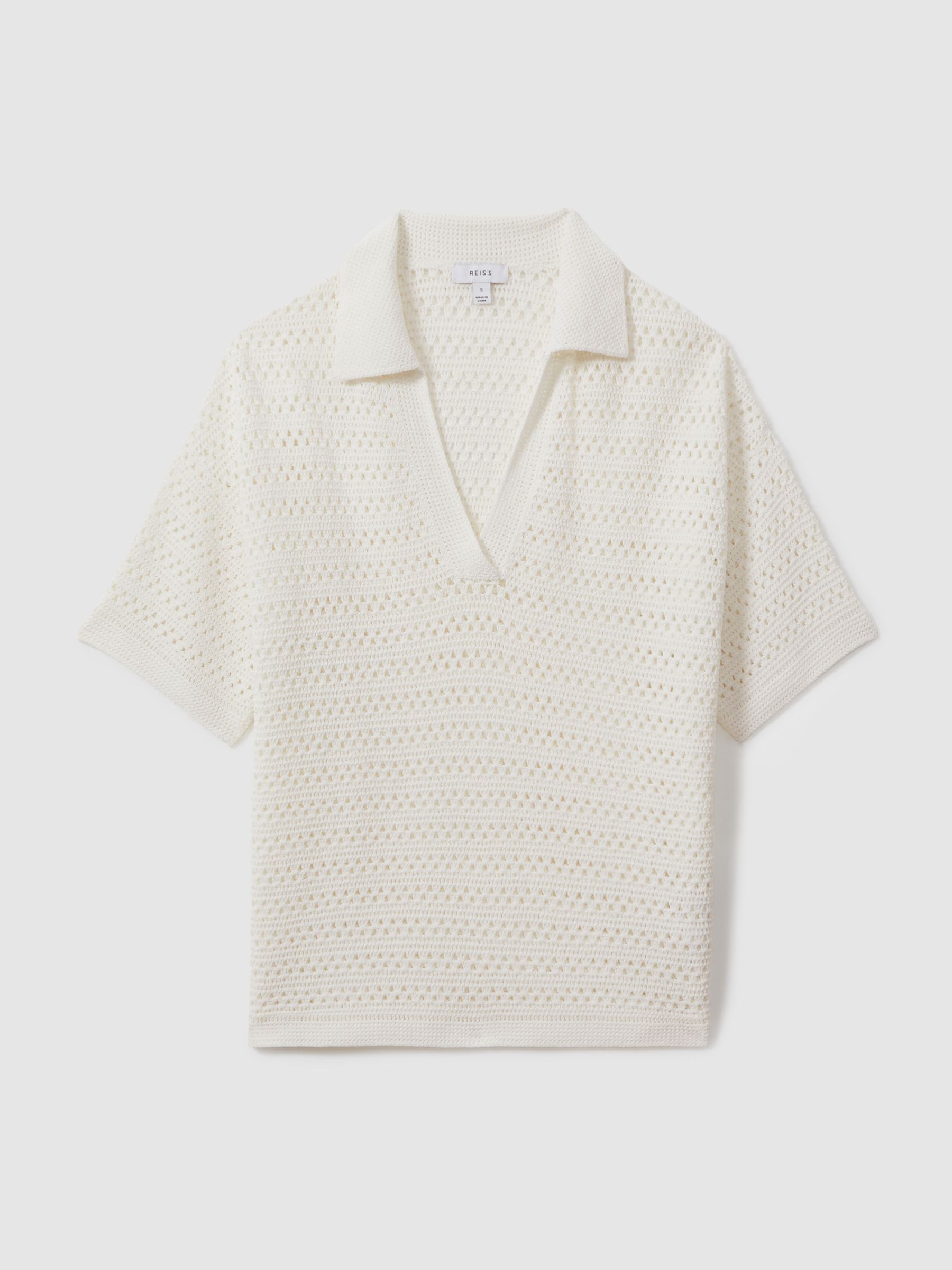 Knitted Open-Collar Polo Shirt in Ivory - Image 2 of 5