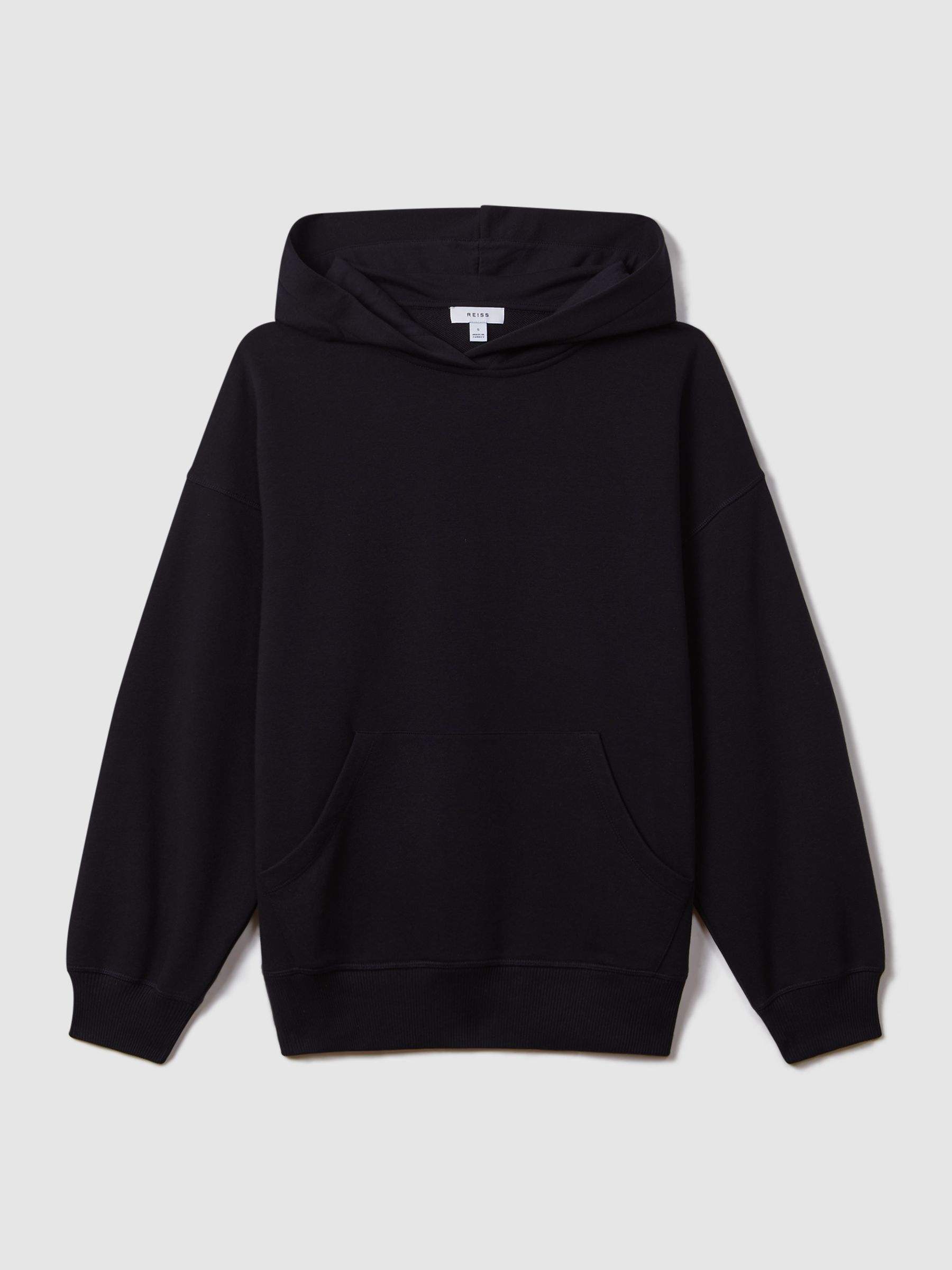 Cotton Blend Crew Neck Hoodie in Navy - Image 2 of 5