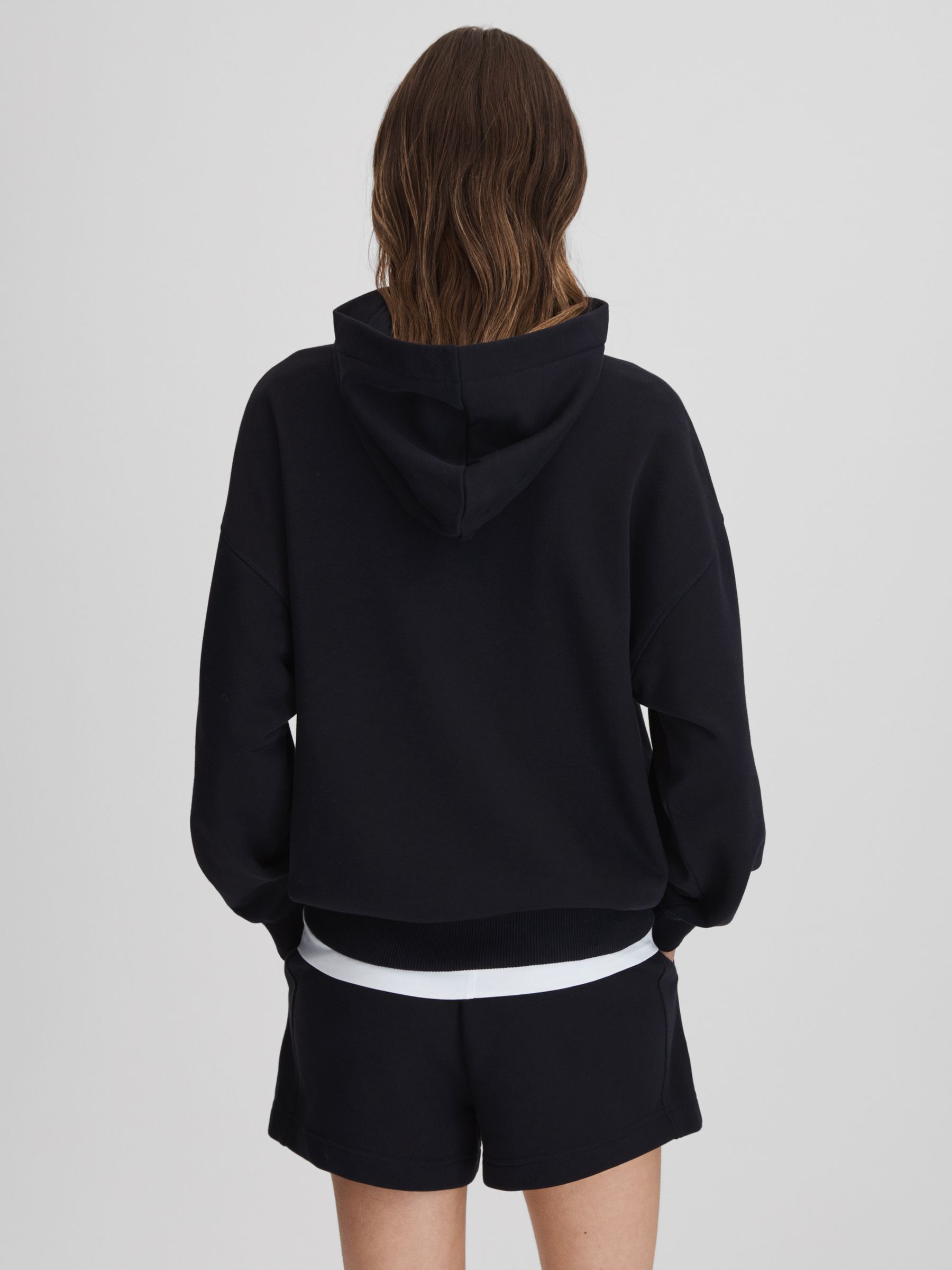 Cotton Blend Crew Neck Hoodie in Navy - Image 5 of 5
