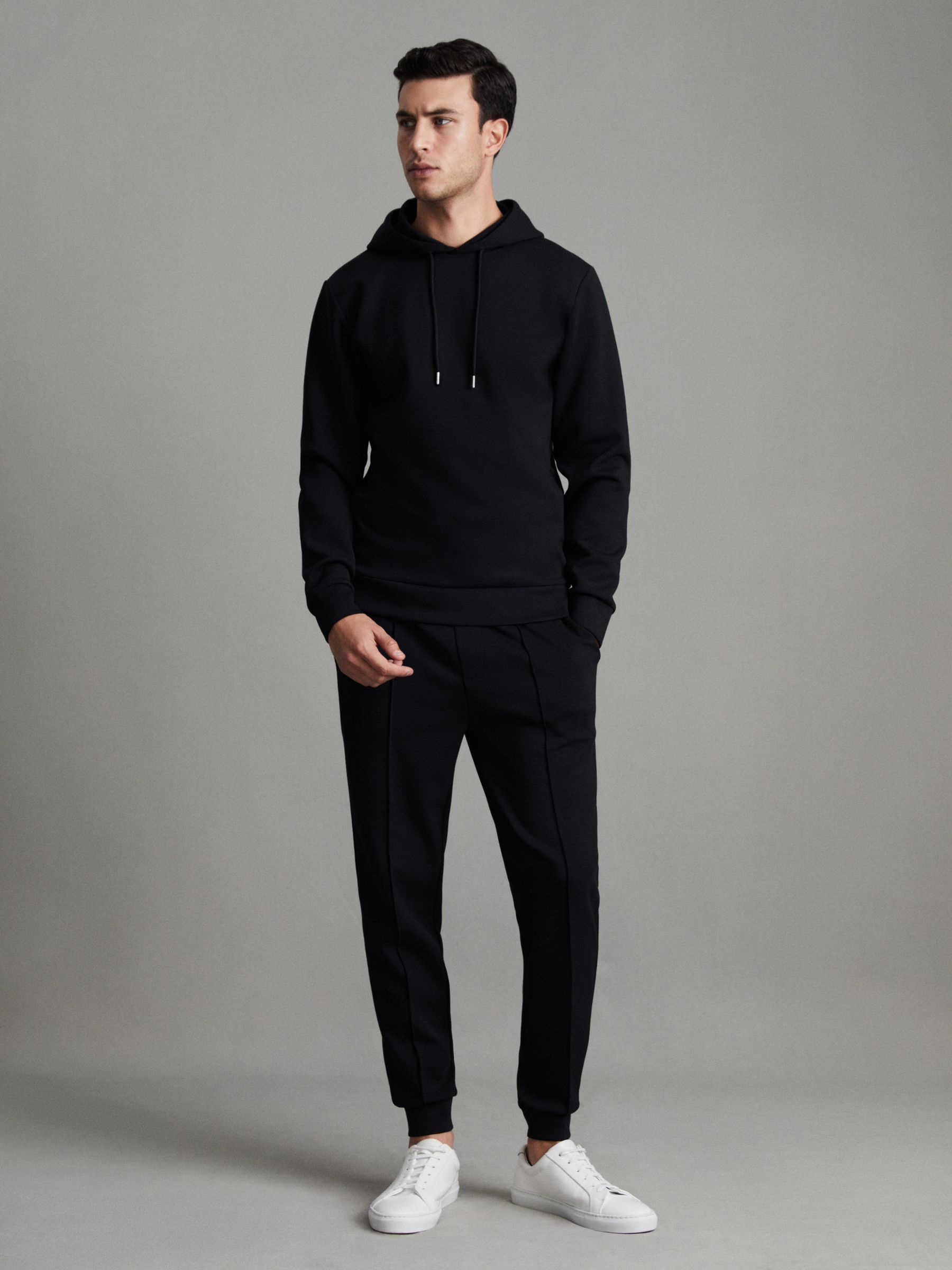 Interlock Jersey Drawstring Hoodie in Navy Blue - Image 3 of 7