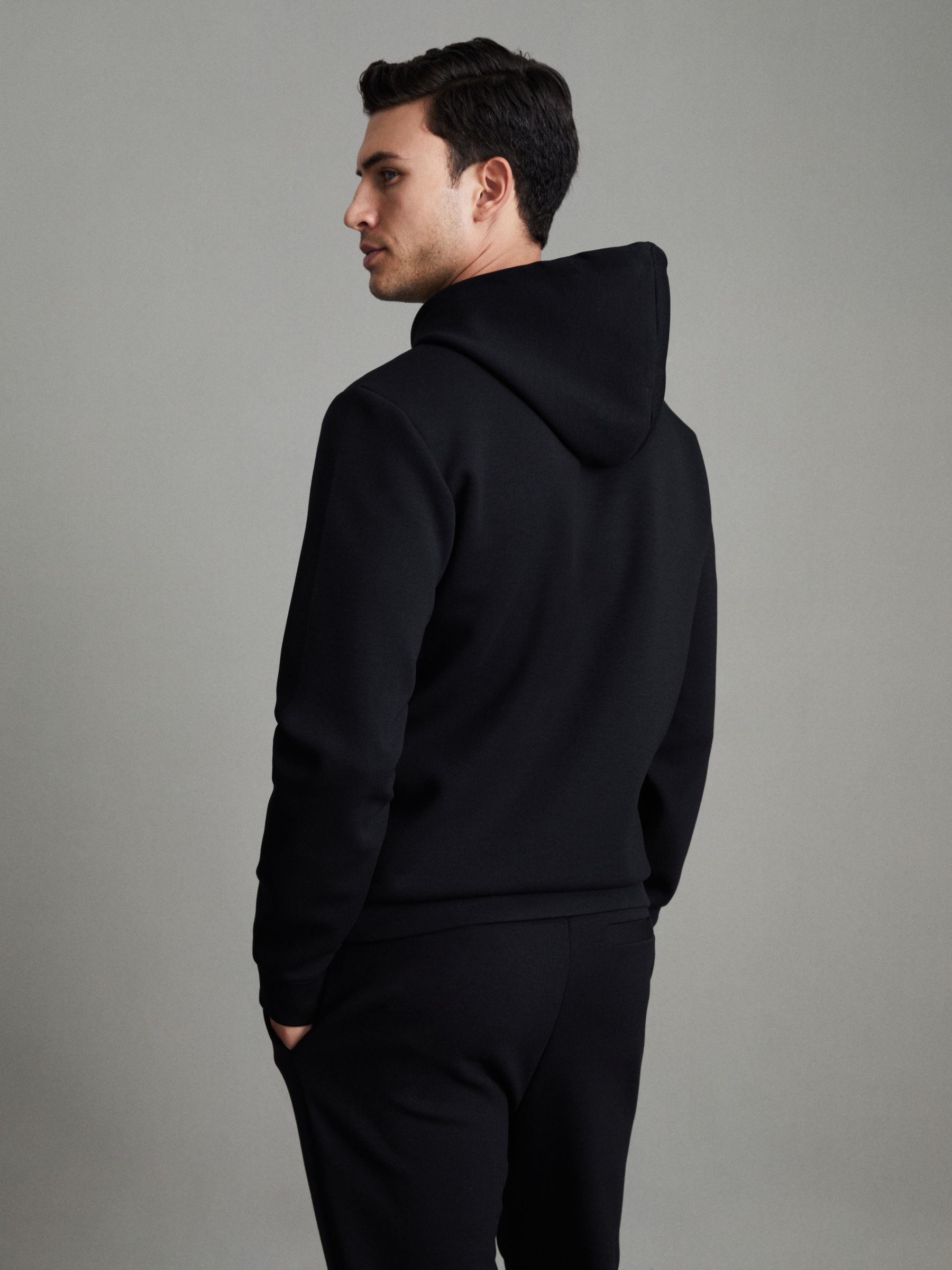 Interlock Jersey Drawstring Hoodie in Navy Blue - Image 4 of 7