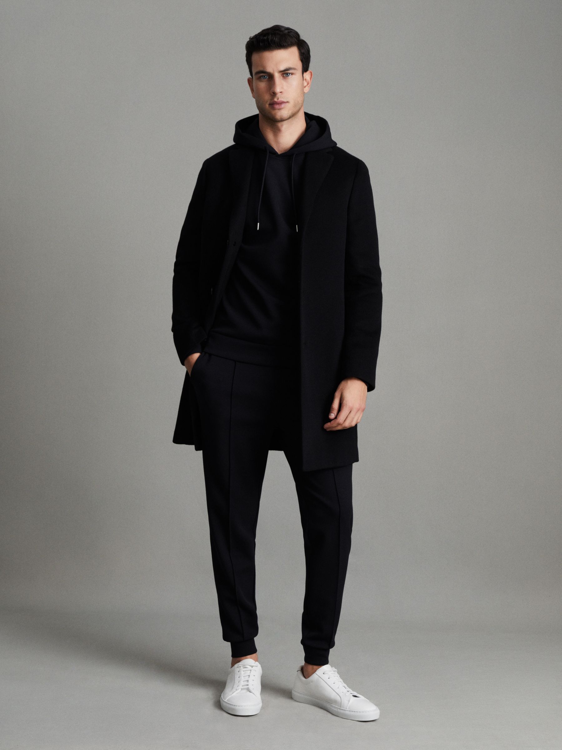Interlock Jersey Drawstring Hoodie in Navy Blue - Image 7 of 7