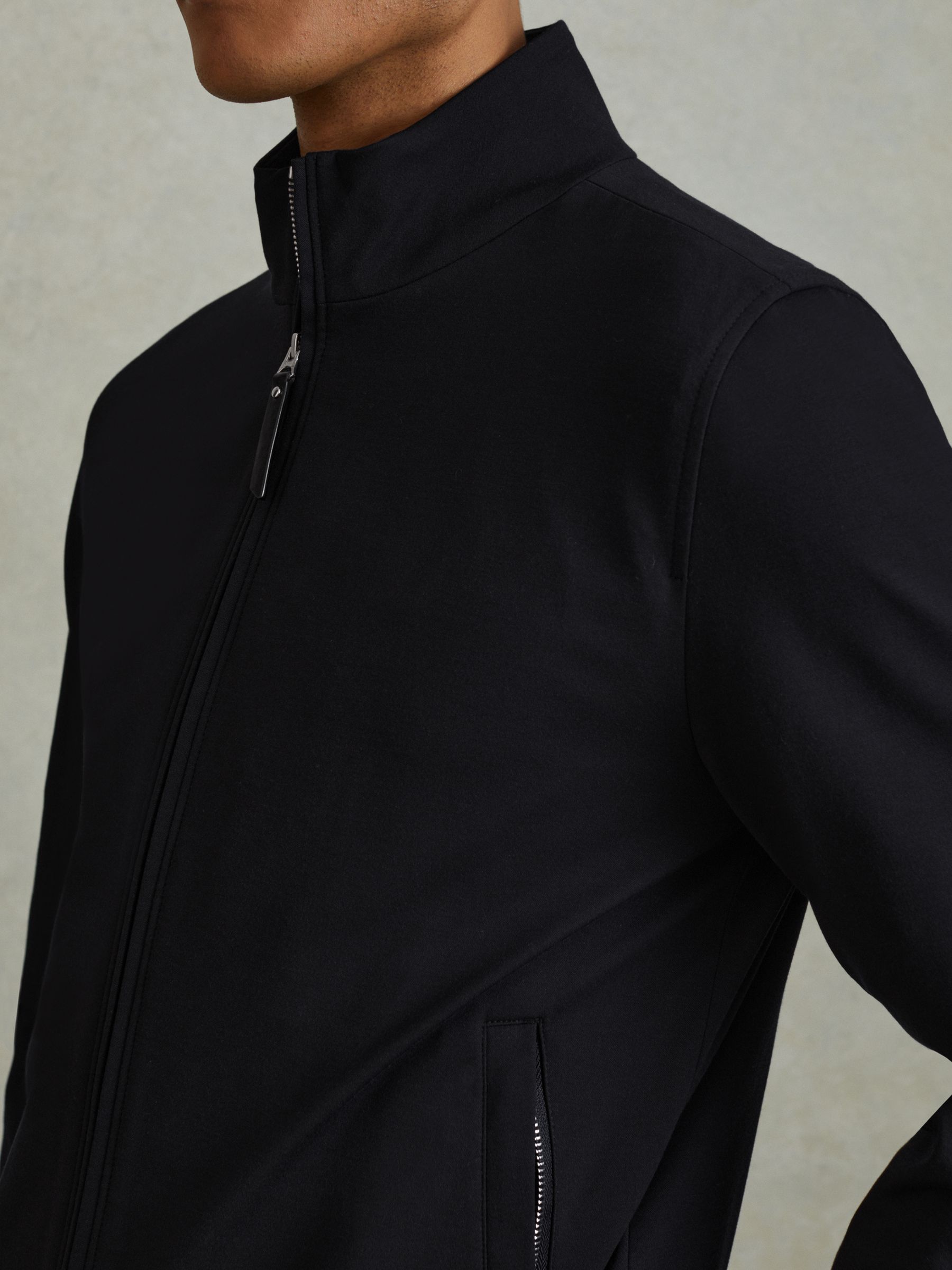 Elasticated Hem Zip-Front Bomber Jacket in Navy - Image 3 of 5