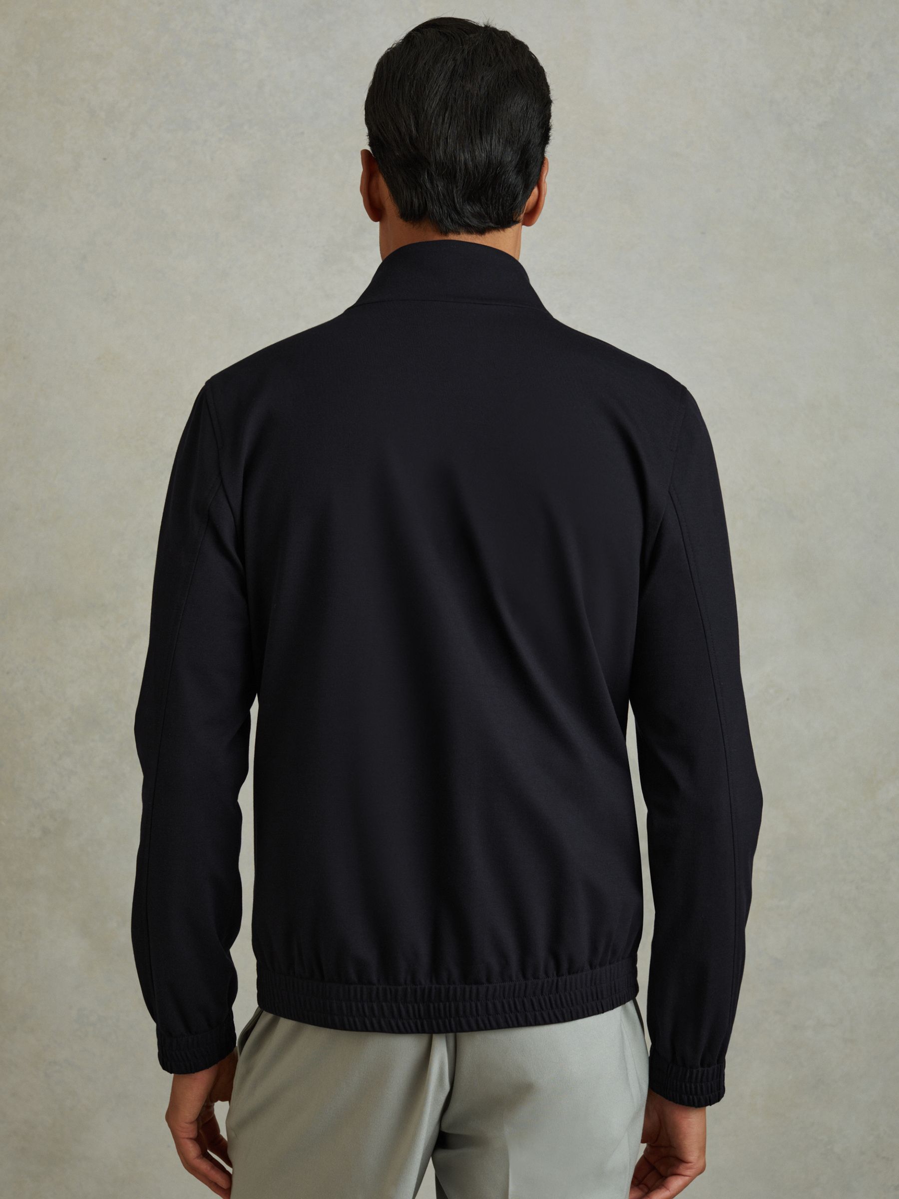 Elasticated Hem Zip-Front Bomber Jacket in Navy - Image 4 of 5