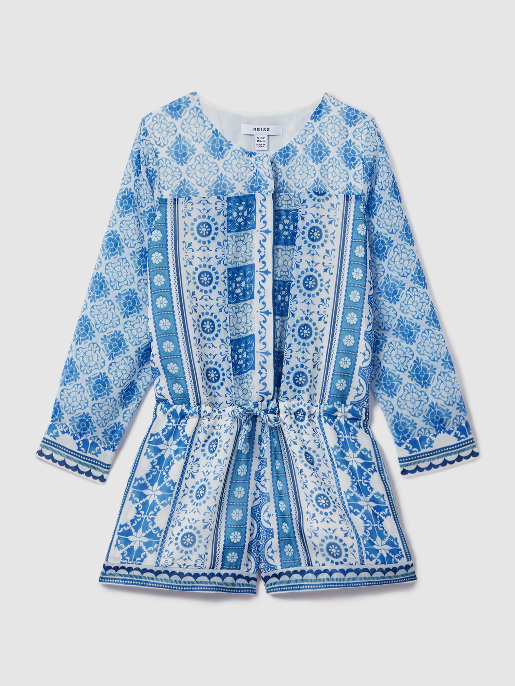 13-14 yrs Tile Print Playsuit in Blue Print - Image 1 of 4 13-14 yrs Tile Print Playsuit in Blue Print - Image 1 of 4