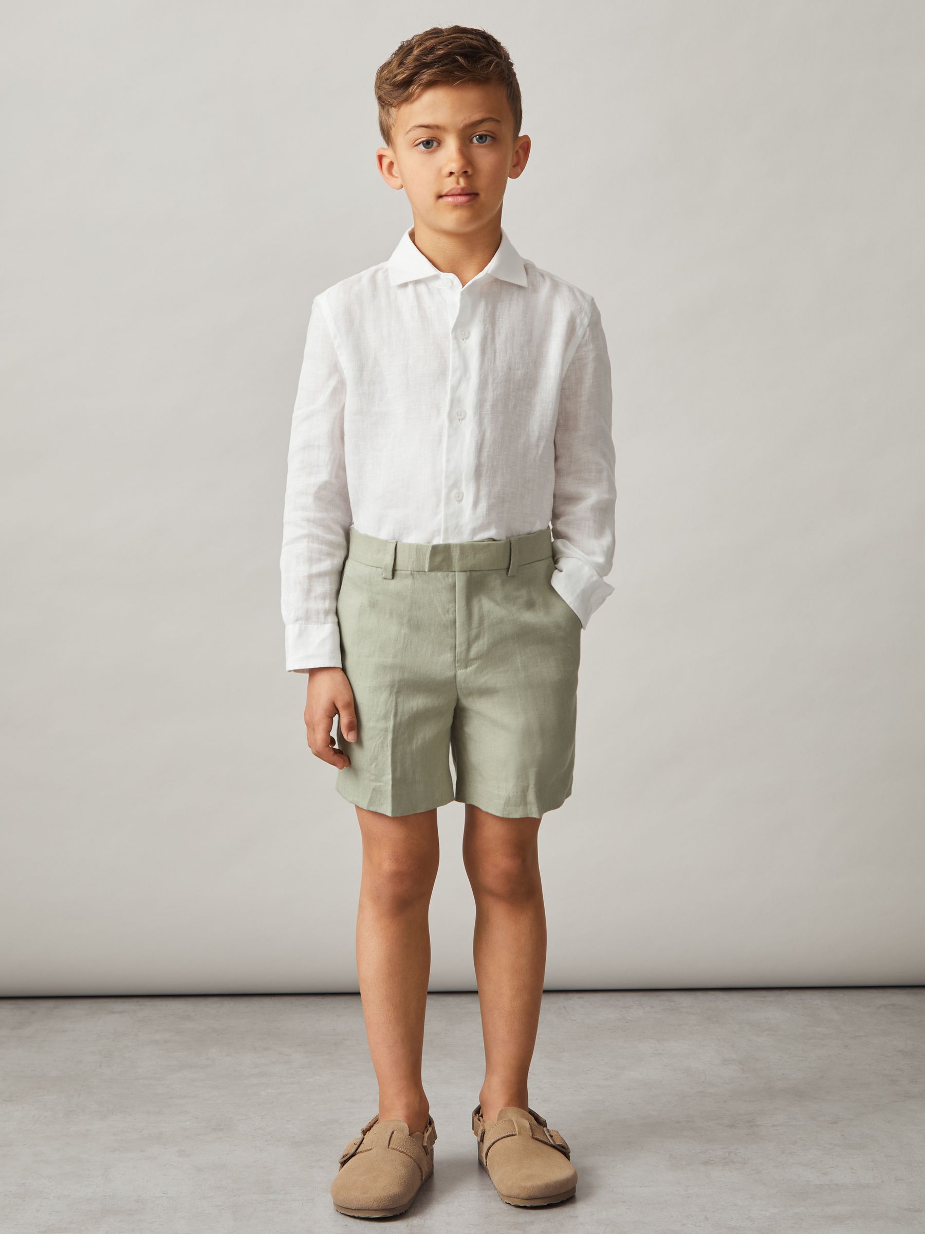Teen Slim Fit Linen Adjustable Trousers in Apple - Image 2 of 5