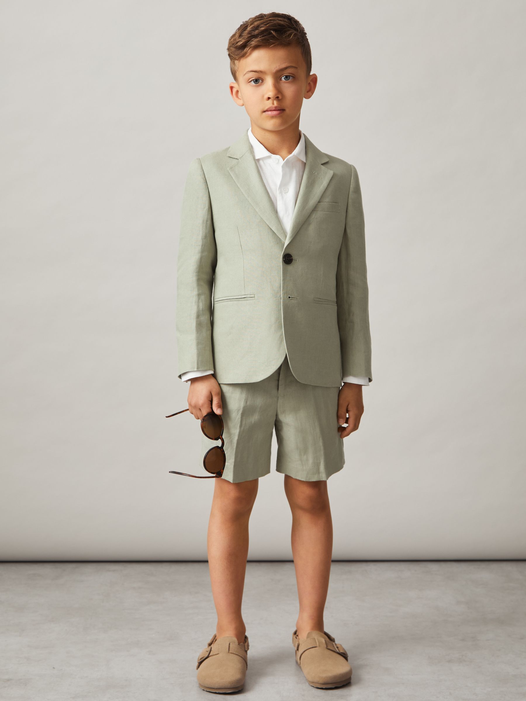 Teen Slim Fit Linen Adjustable Trousers in Apple - Image 4 of 5